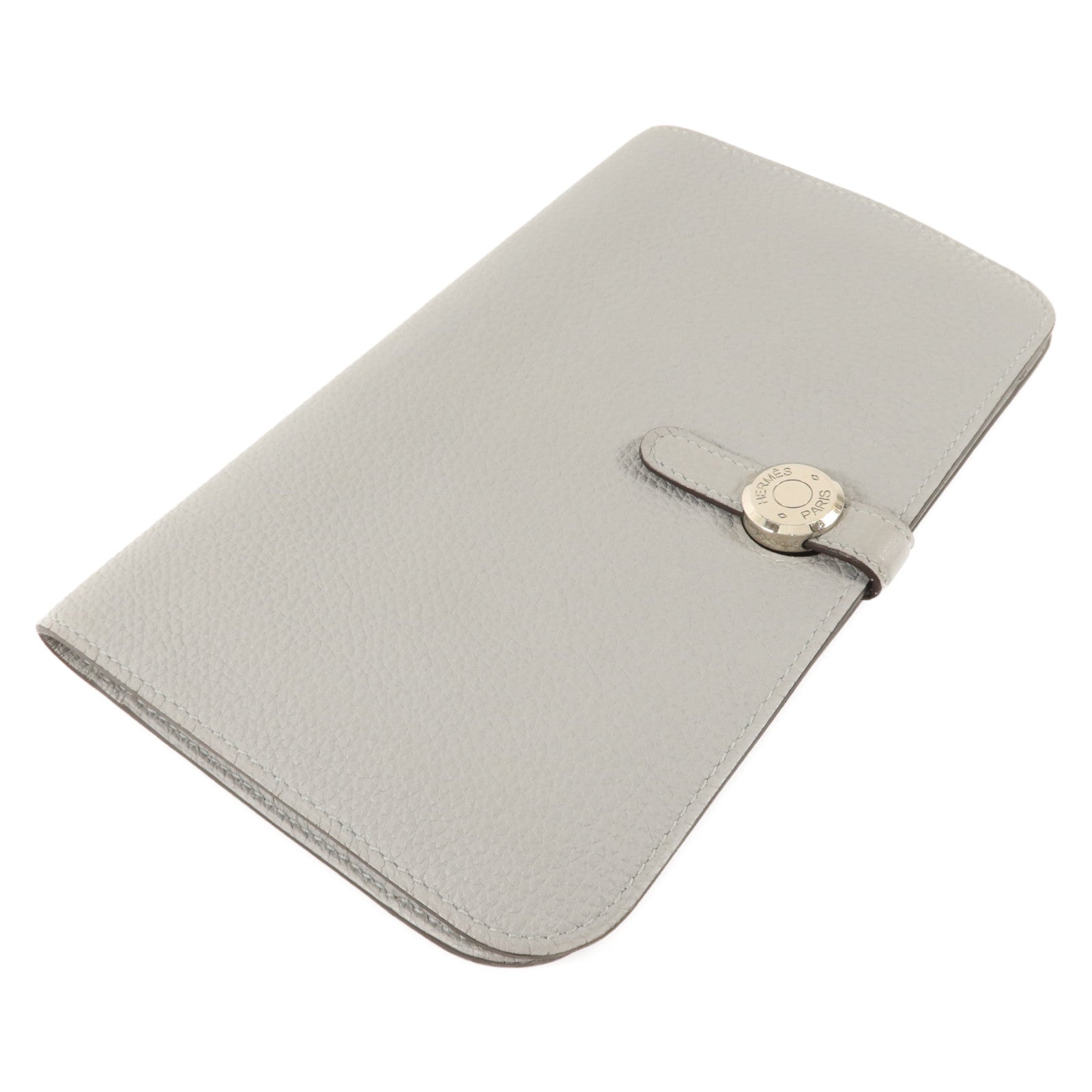 HERMES Clemence皮革Dogon GM長錢包Gris Mouette