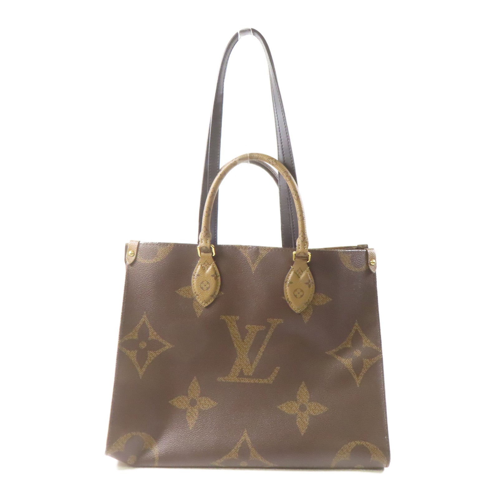 LOUIS VUITTON Monogram/Monogram Reverse On The Go MM金扣手挽肩背兩用袋啡色