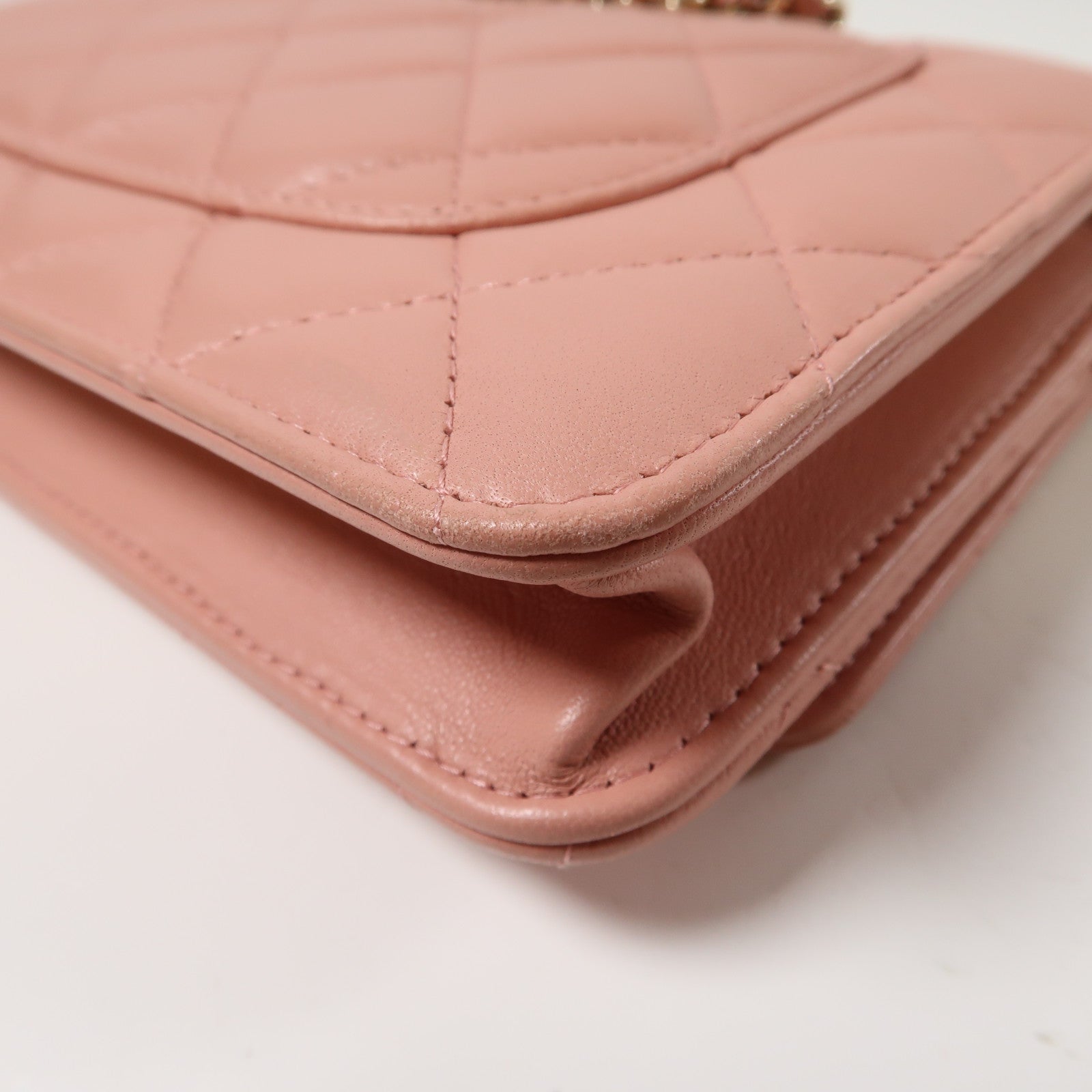 CHANEL 菱格羊皮皮革Wallet On Chain金扣鏈帶肩背袋粉紅色