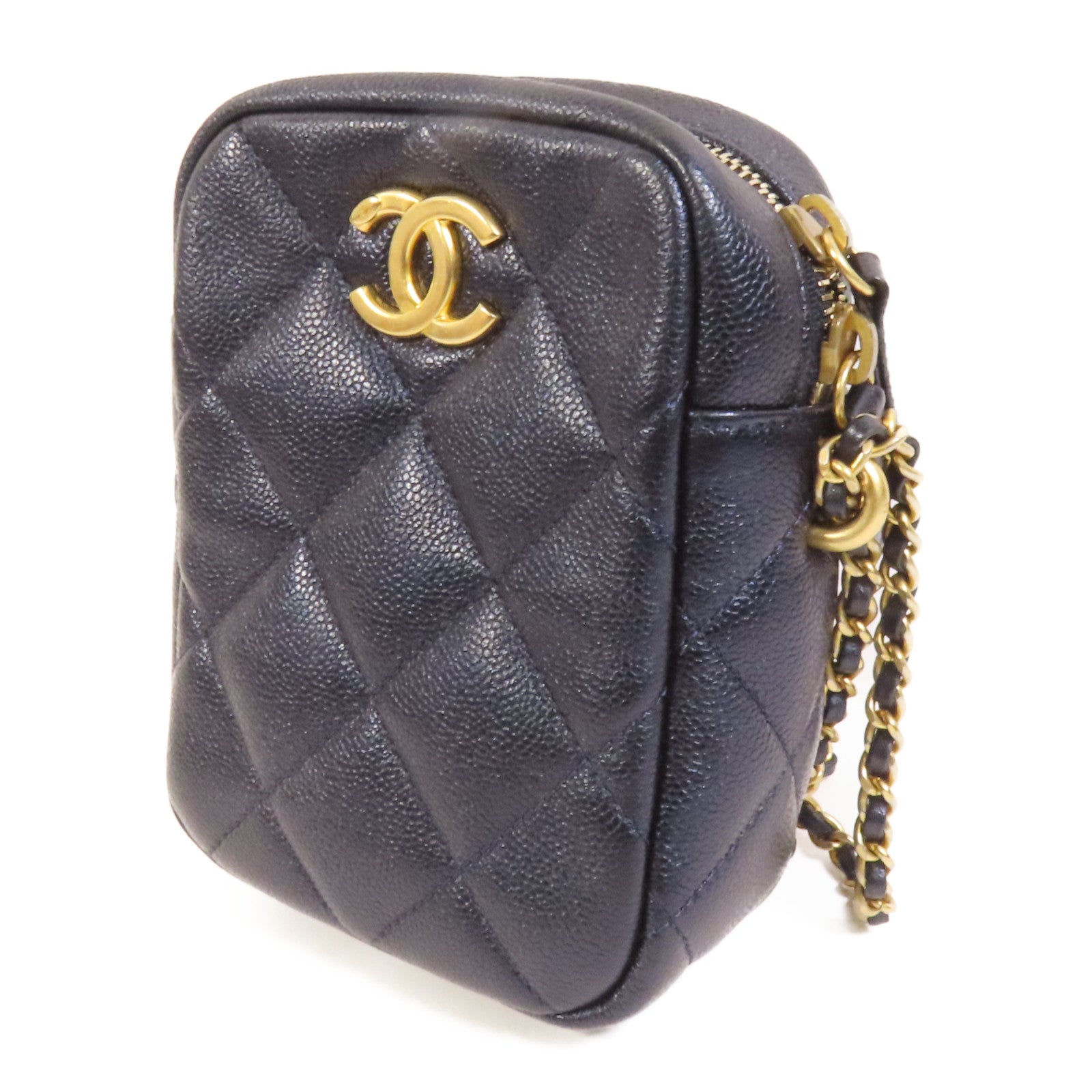 CHANEL 牛皮皮革Camera Bag金扣鏈帶肩背袋