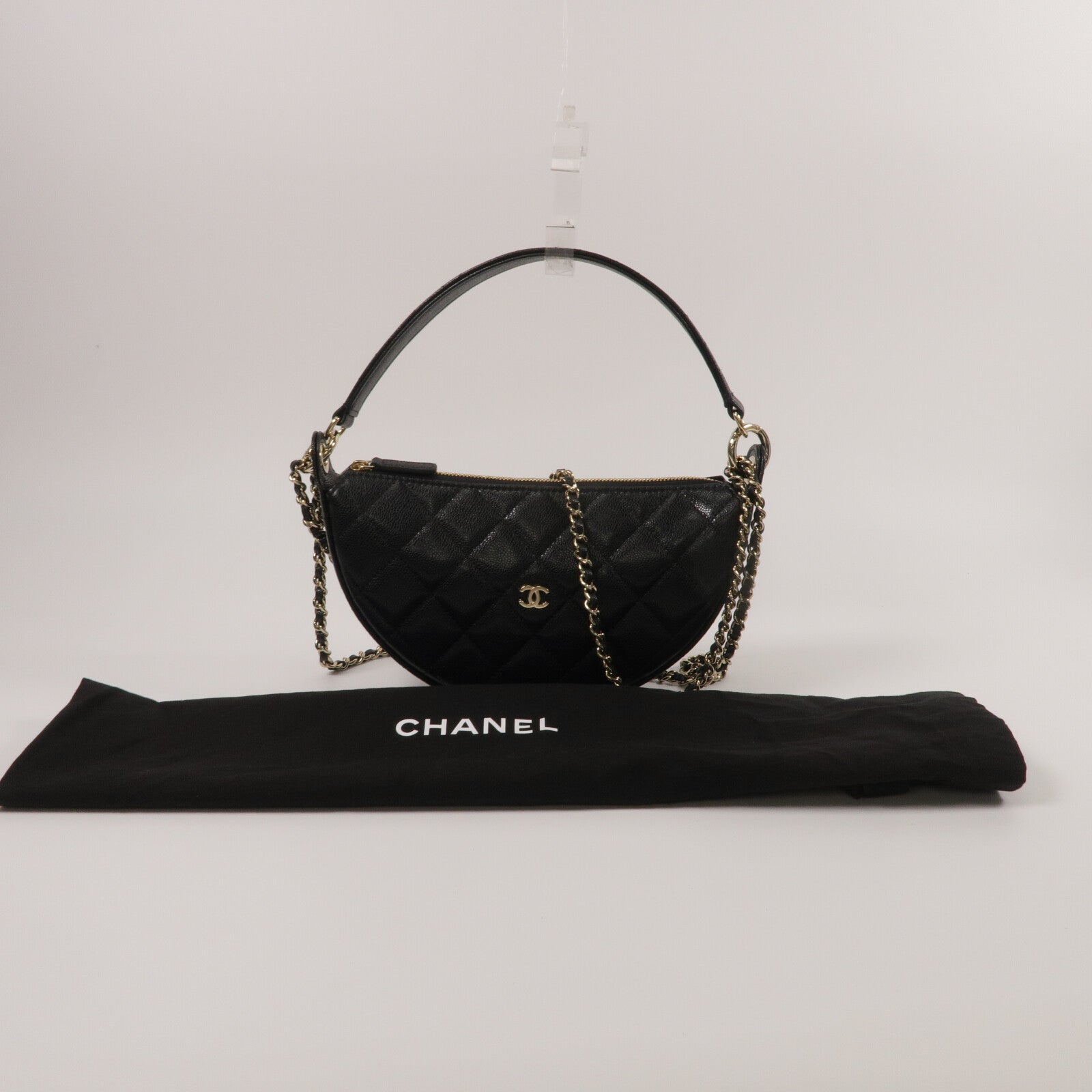 CHANEL 牛皮皮革Hobo鏈帶手挽肩背兩用袋
