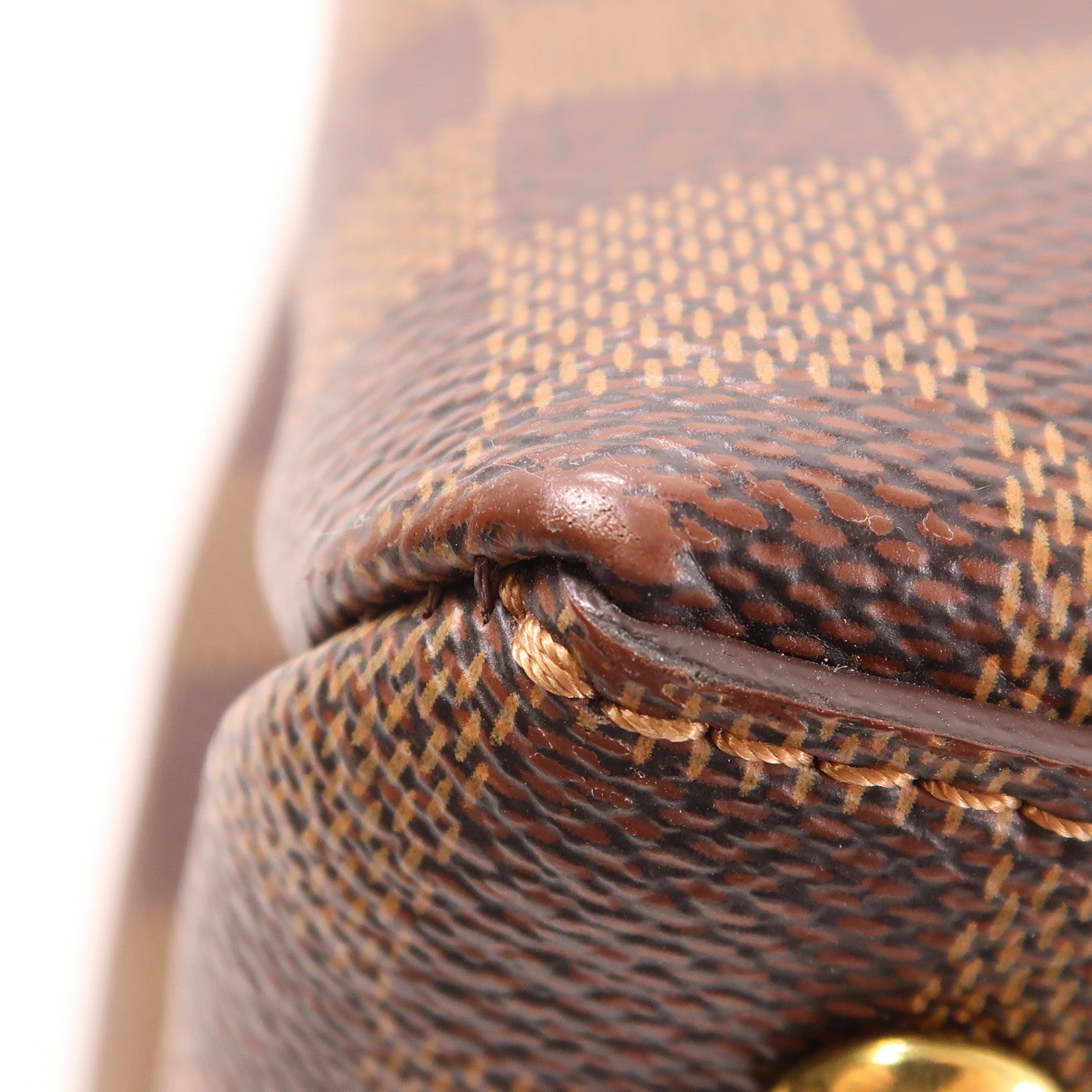 LOUIS VUITTON Damier Riverside金扣手挽肩背兩用袋棕色/紅色