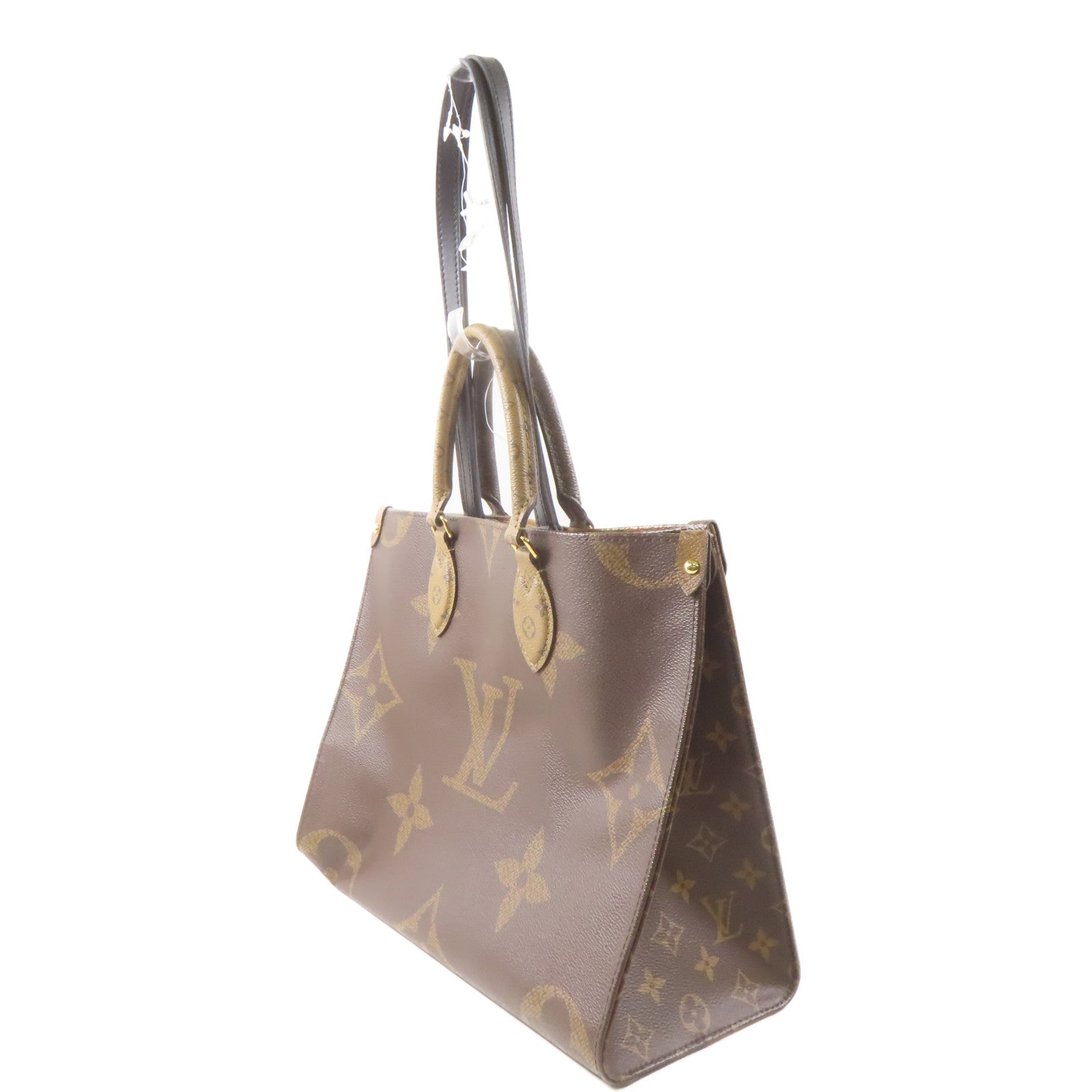 LOUIS VUITTON Monogram/Monogram Reverse On The Go MM金扣手挽肩背兩用袋啡色