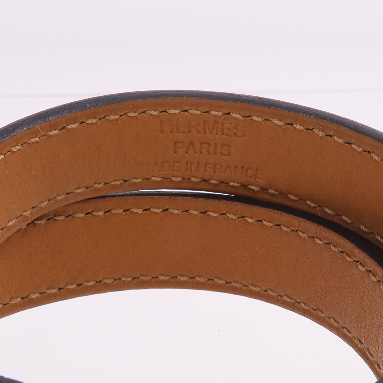 HERMES 【激減優惠】Chamonix皮革Kelly Double Bracelet金扣手鐲Noir