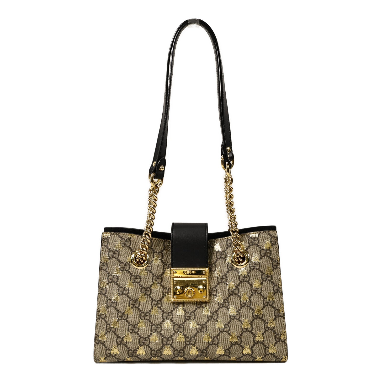 GUCCI 塗層帆布Padlock GG Small鏈帶肩背袋