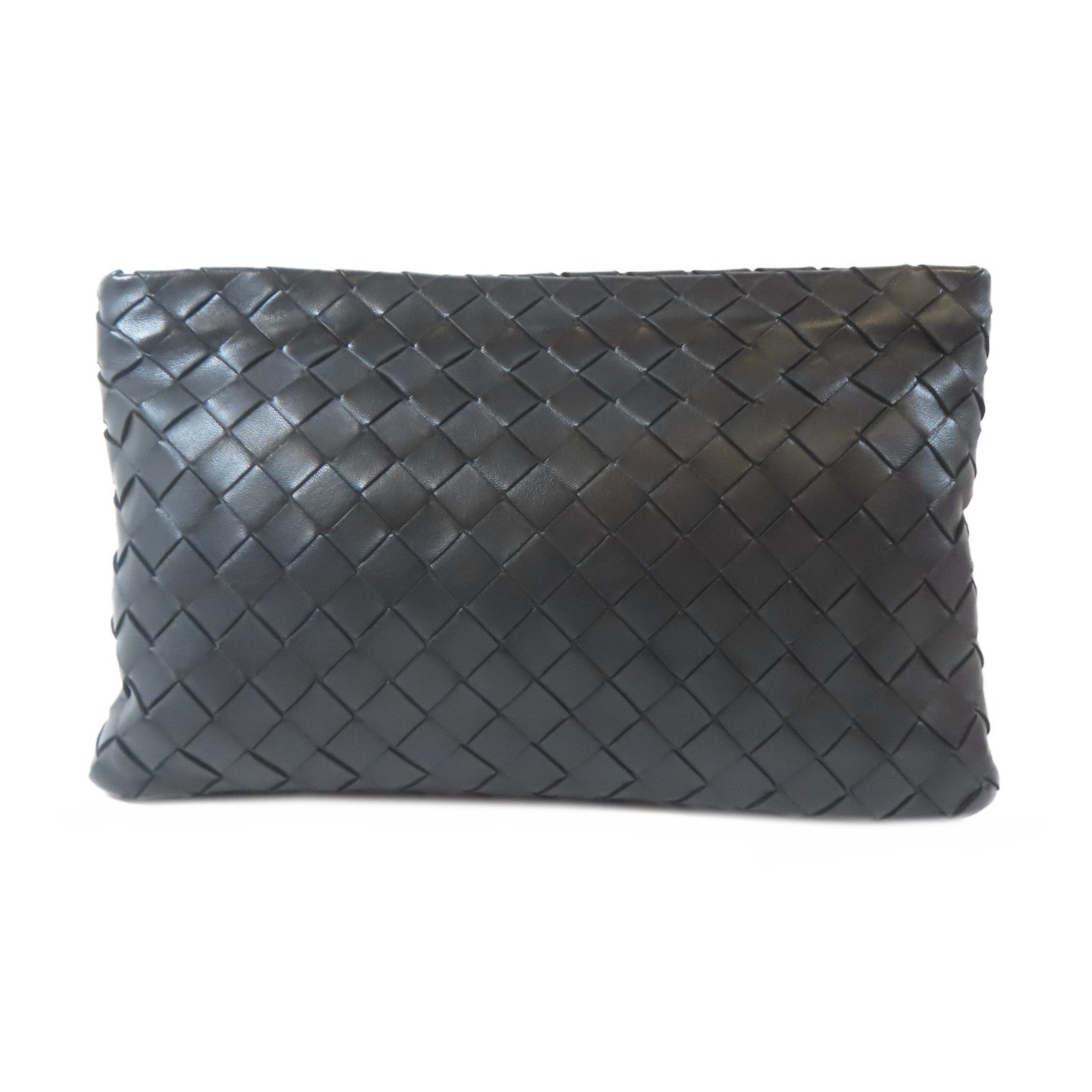 BOTTEGA VENETA 織紋皮革Clutch Bag銀扣手拿包黑色