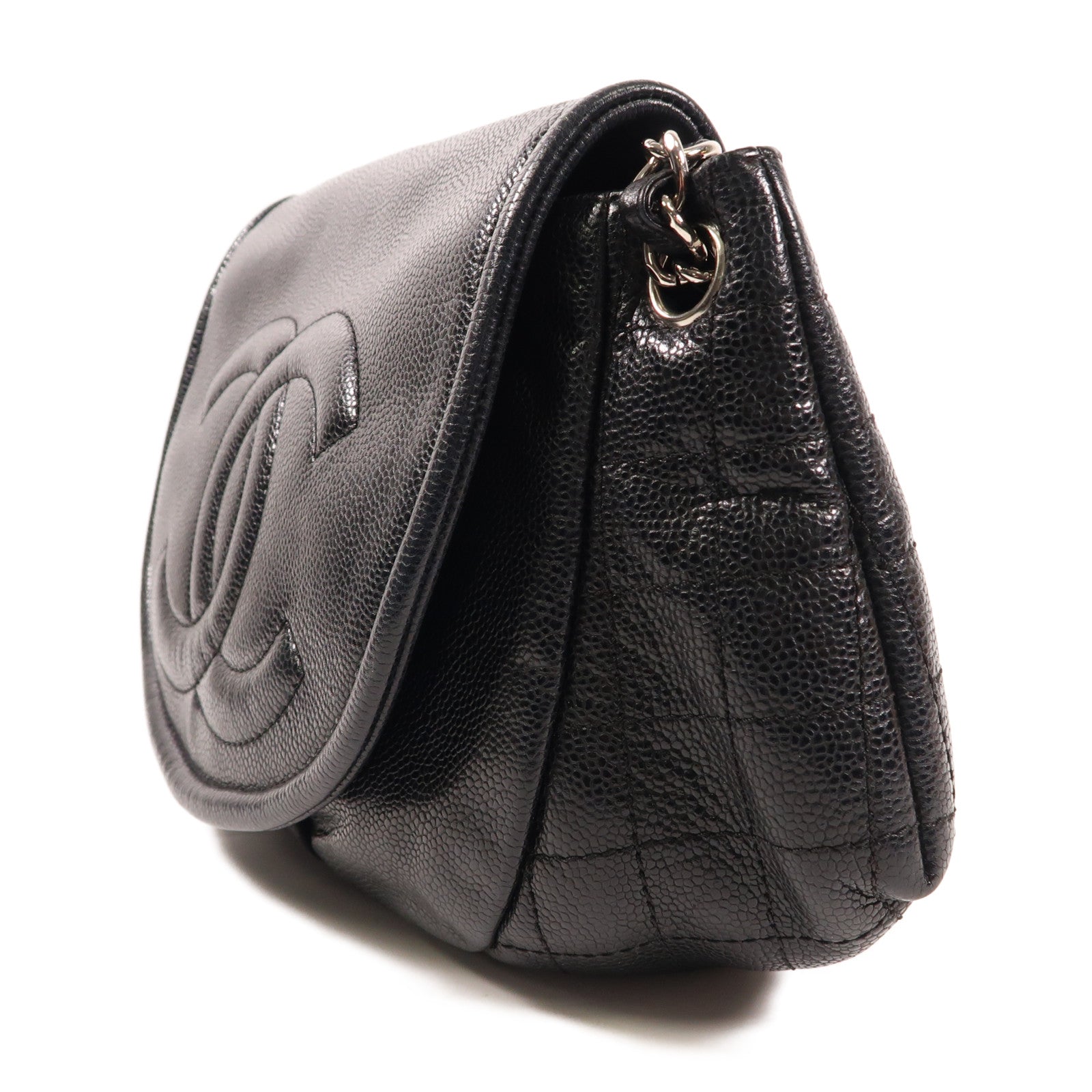 CHANEL 牛皮皮革Shoulder Bag銀扣鏈帶肩背袋
