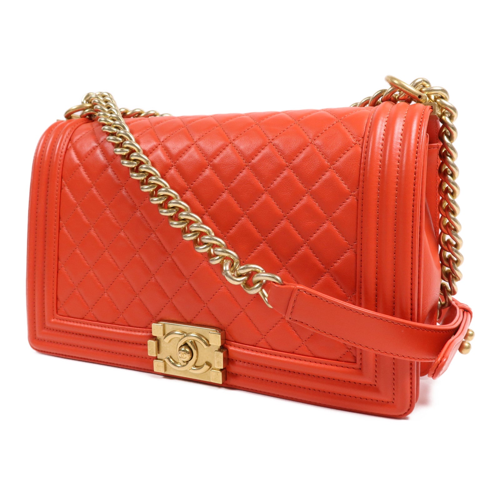 CHANEL 牛皮皮革Boy 28金扣鏈帶肩背袋