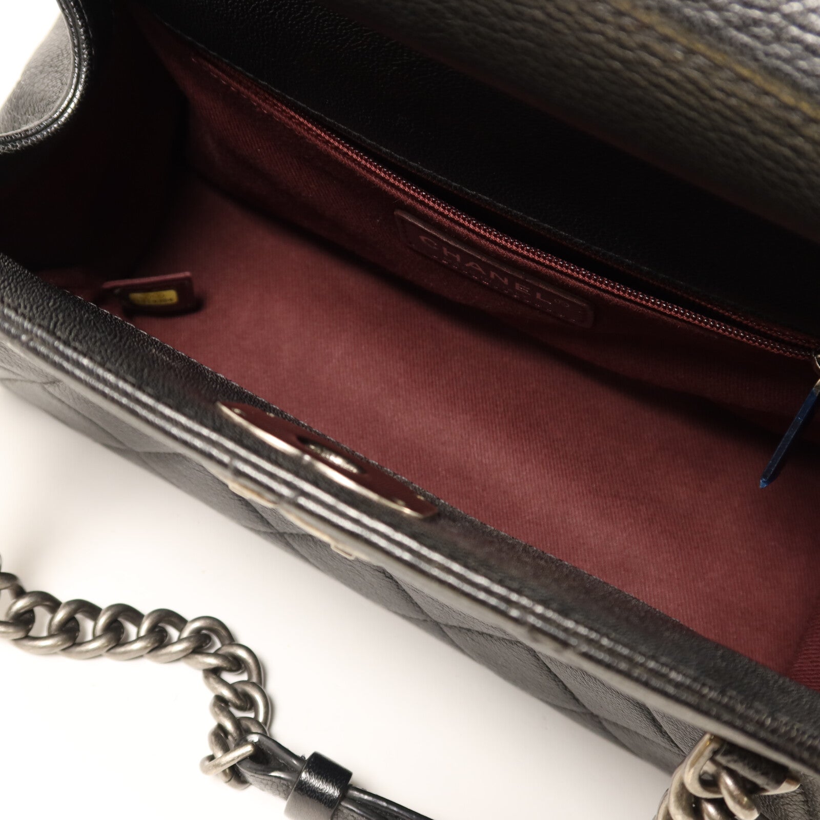 CHANEL 牛皮皮革Chain Shoulder銀扣鏈帶肩背袋