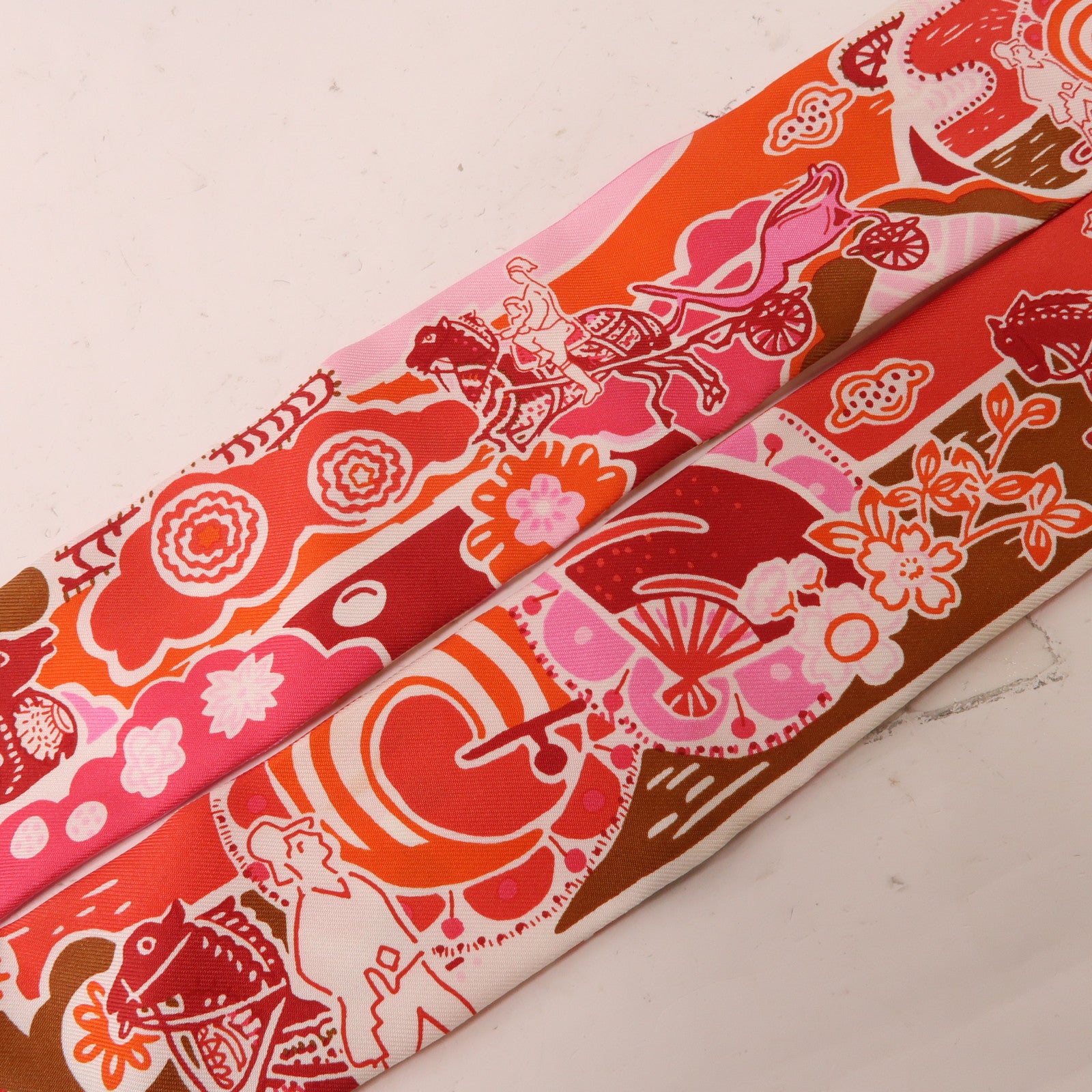 HERMES 絲質Twilly絲巾粉紅色