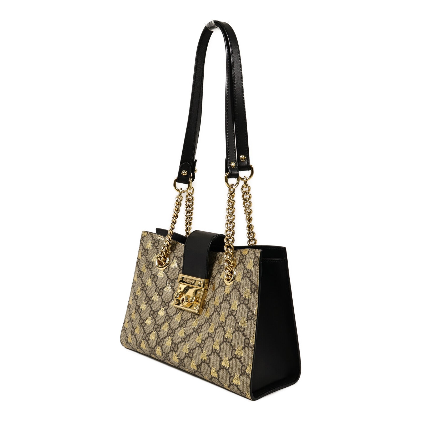 GUCCI 塗層帆布Padlock GG Small鏈帶肩背袋