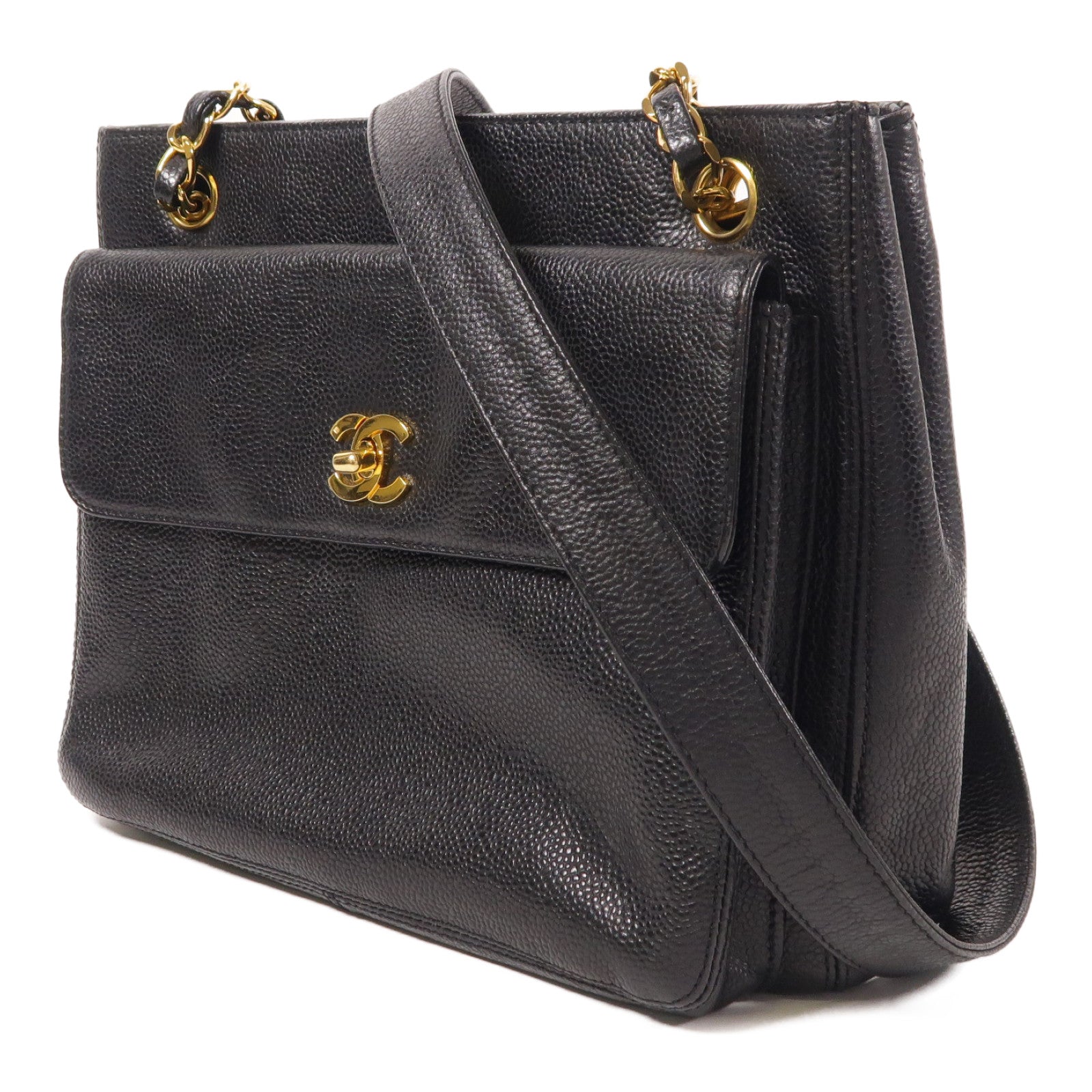 CHANEL 牛皮皮革Chain Shoulder金扣肩背袋