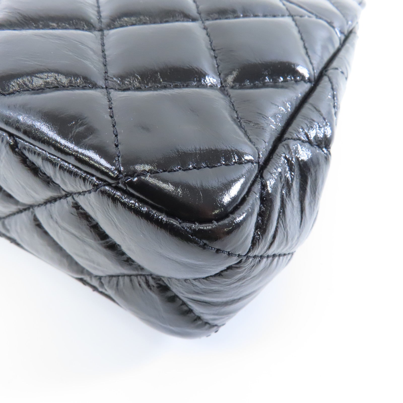 CHANEL 菱格牛皮皮革Chain Shoulder金扣鏈帶肩背袋袋黑色