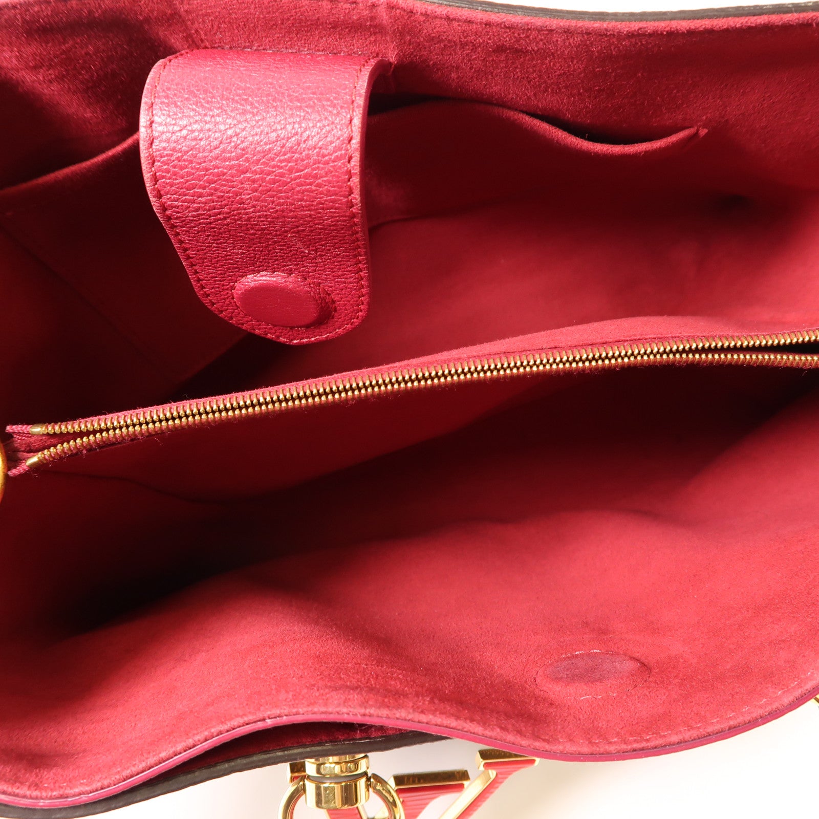 LOUIS VUITTON Damier Riverside金扣手挽肩背兩用袋棕色/紅色