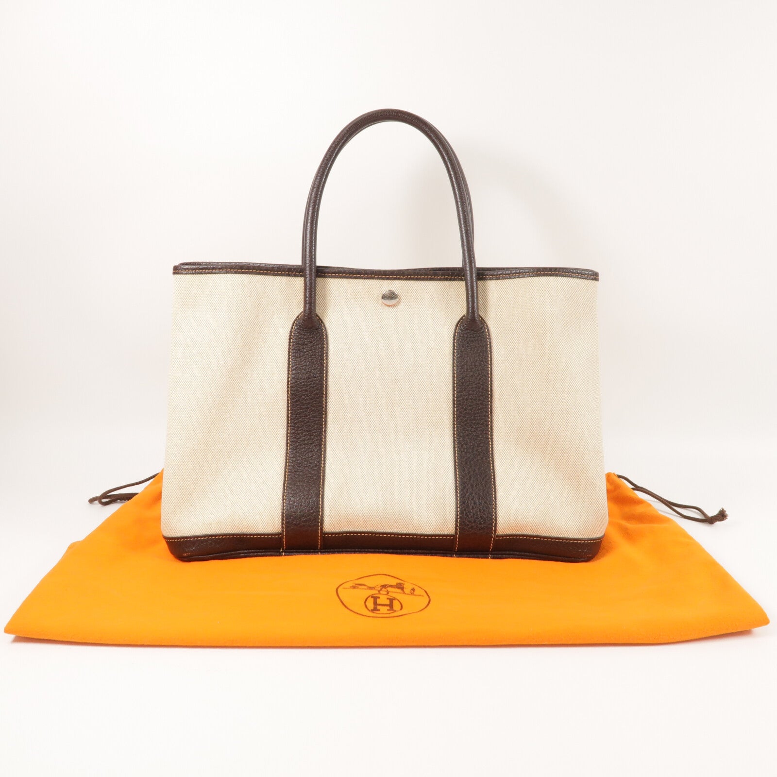 HERMES 帆布GardenParty PM銀扣手挽袋