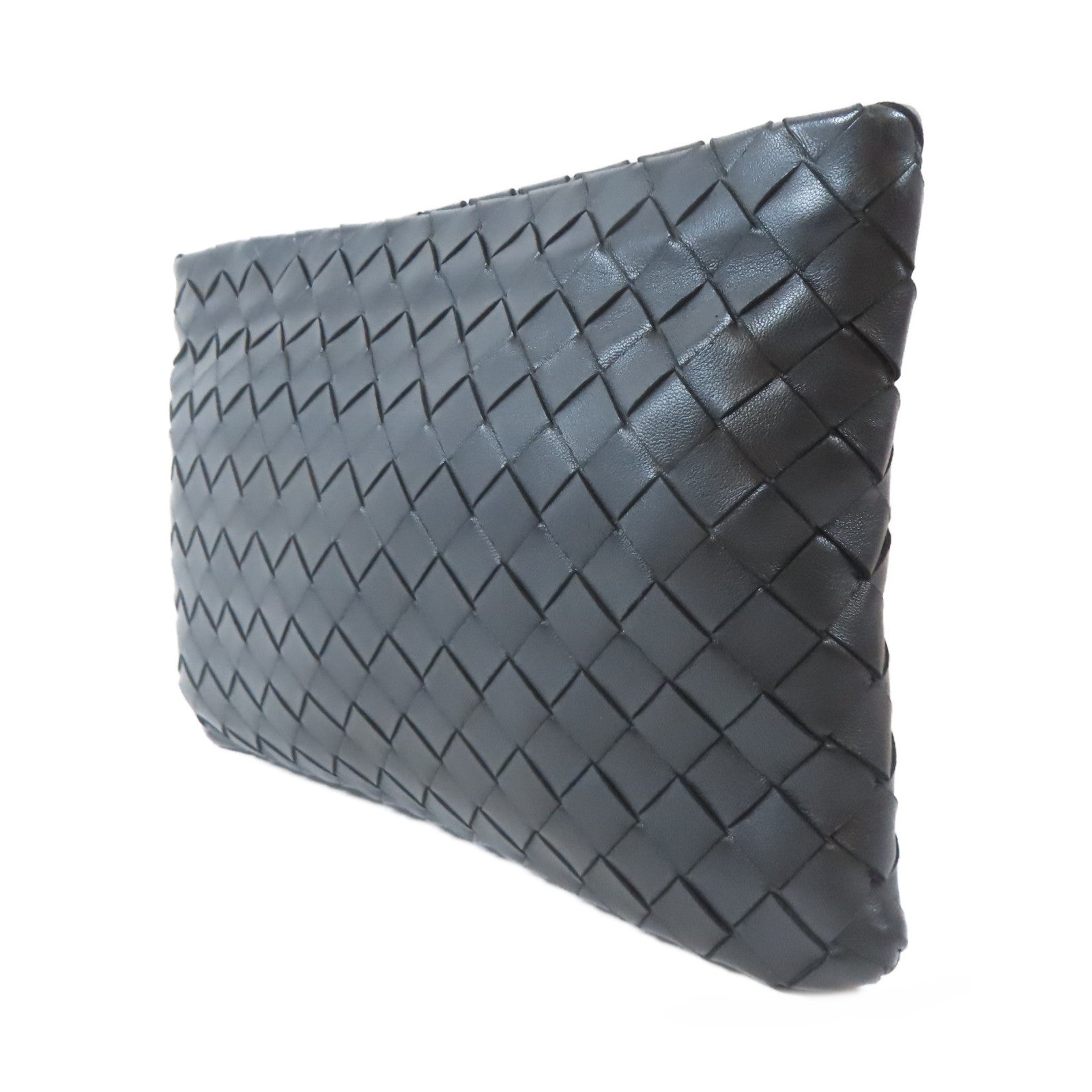 BOTTEGA VENETA 織紋皮革Clutch Bag銀扣手拿包黑色