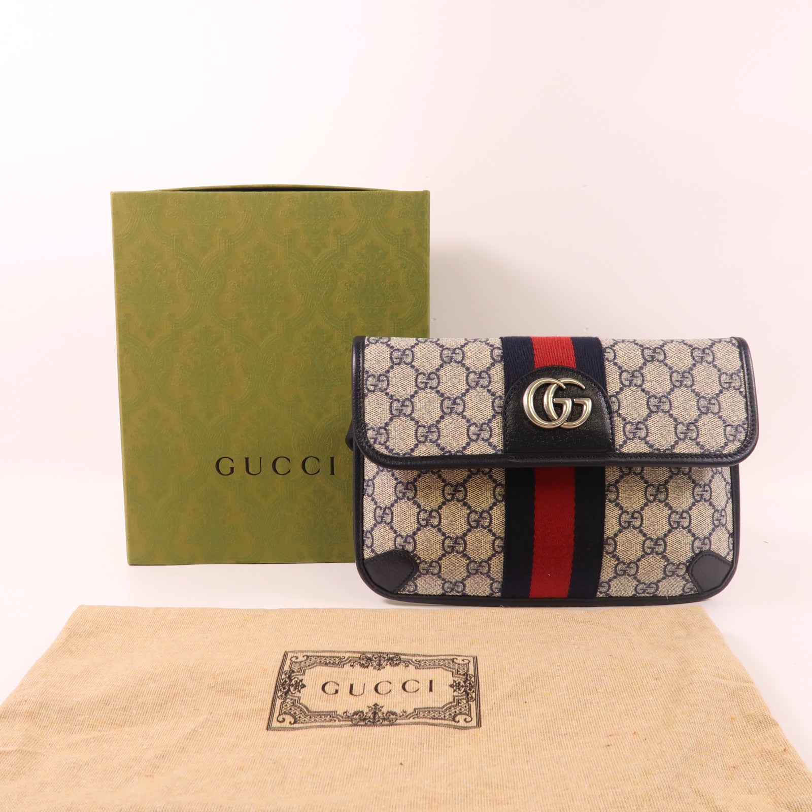 GUCCI 塗層帆布Ophidia GG Supreme銀扣腰包