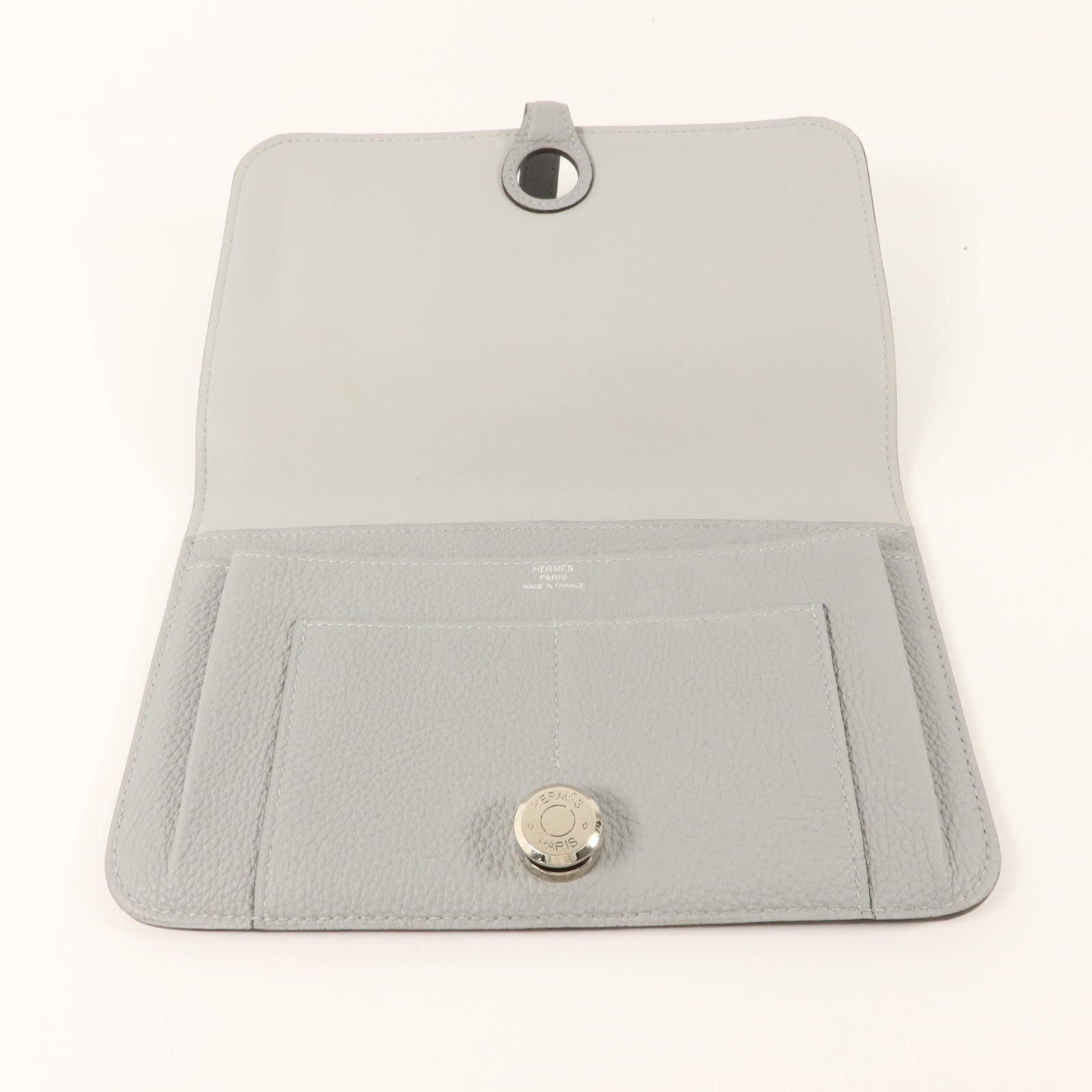 HERMES Clemence皮革Dogon GM長錢包Gris Mouette