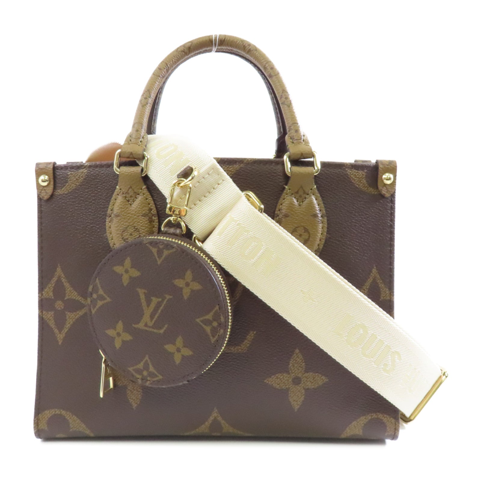 LOUIS VUITTON Monogram Giant Reverse OnTheGo PM金扣手挽肩背兩用袋啡色