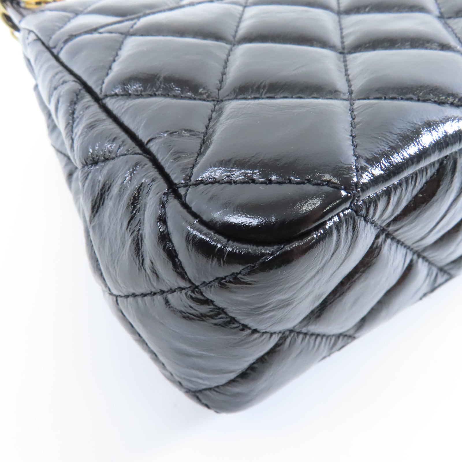 CHANEL 菱格牛皮皮革Chain Shoulder金扣鏈帶肩背袋袋黑色