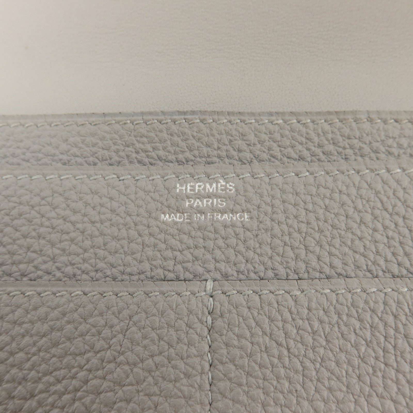 HERMES Clemence皮革Dogon GM長錢包Gris Mouette