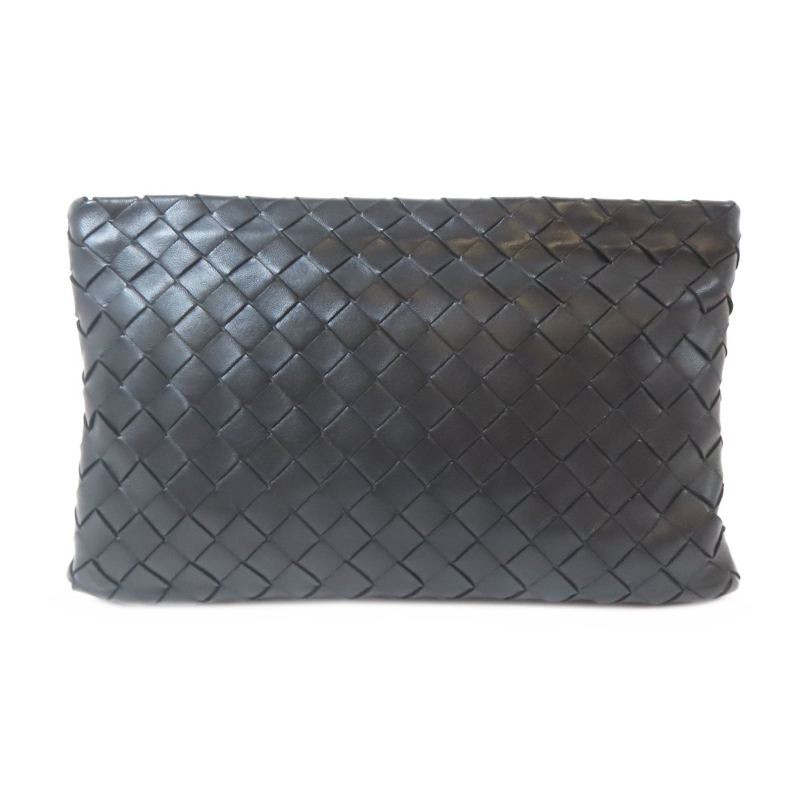 BOTTEGA VENETA 織紋皮革Clutch Bag銀扣手拿包黑色