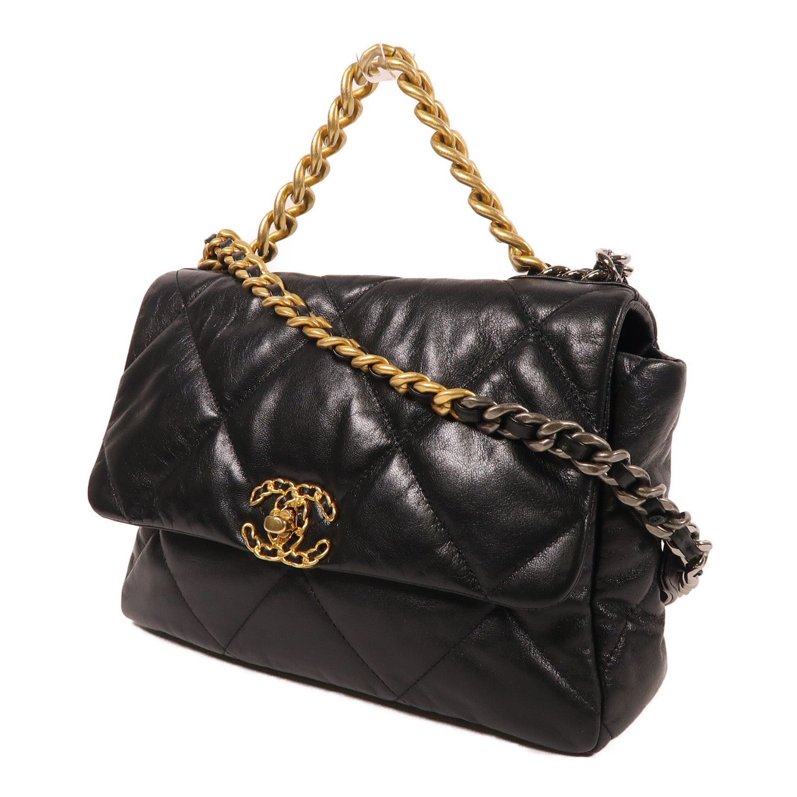 CHANEL 【激減優惠】牛皮皮革Chanel 19手挽鏈帶肩背兩用袋黑色