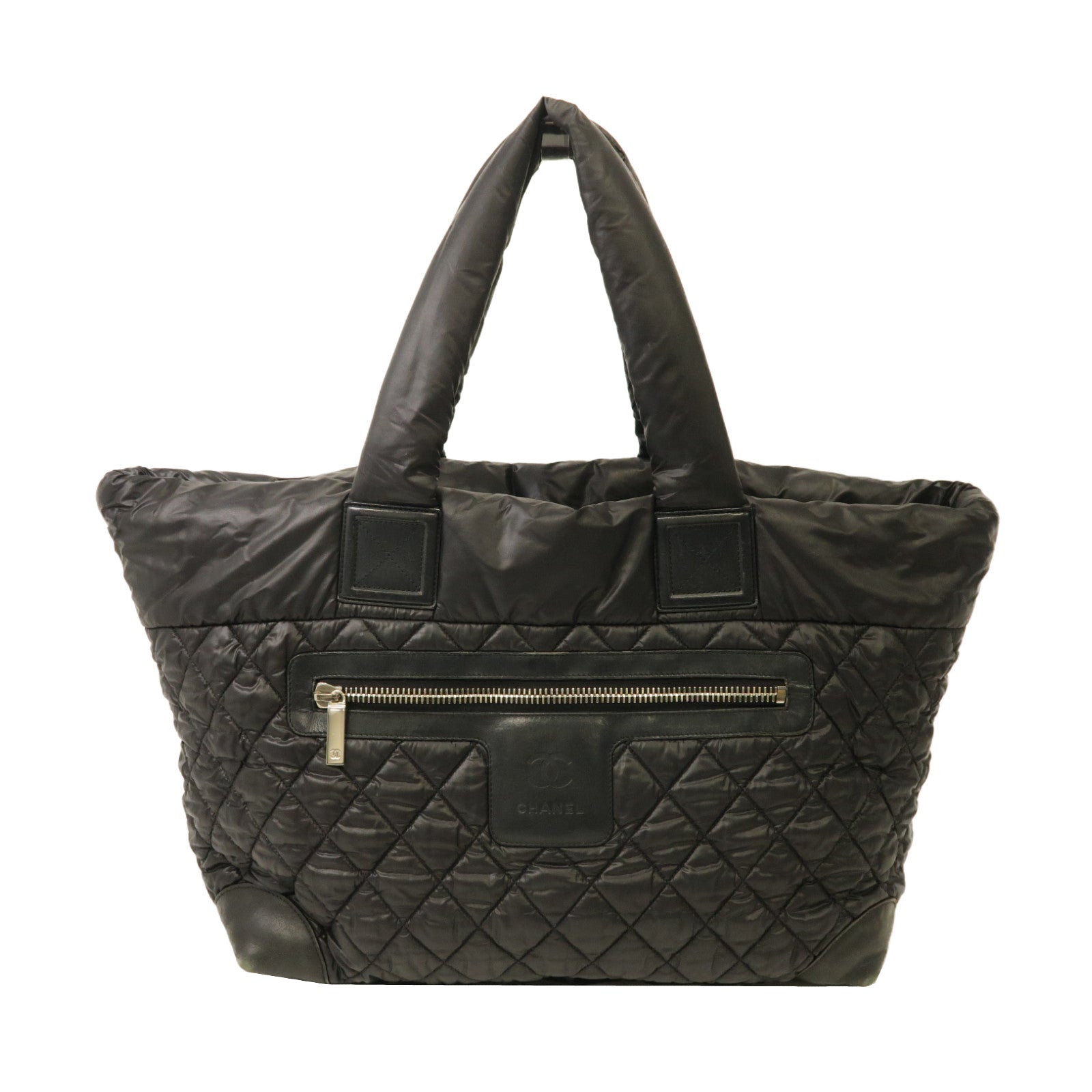 CHANEL 尼龍Coco Cocoon銀扣手挽袋黑色