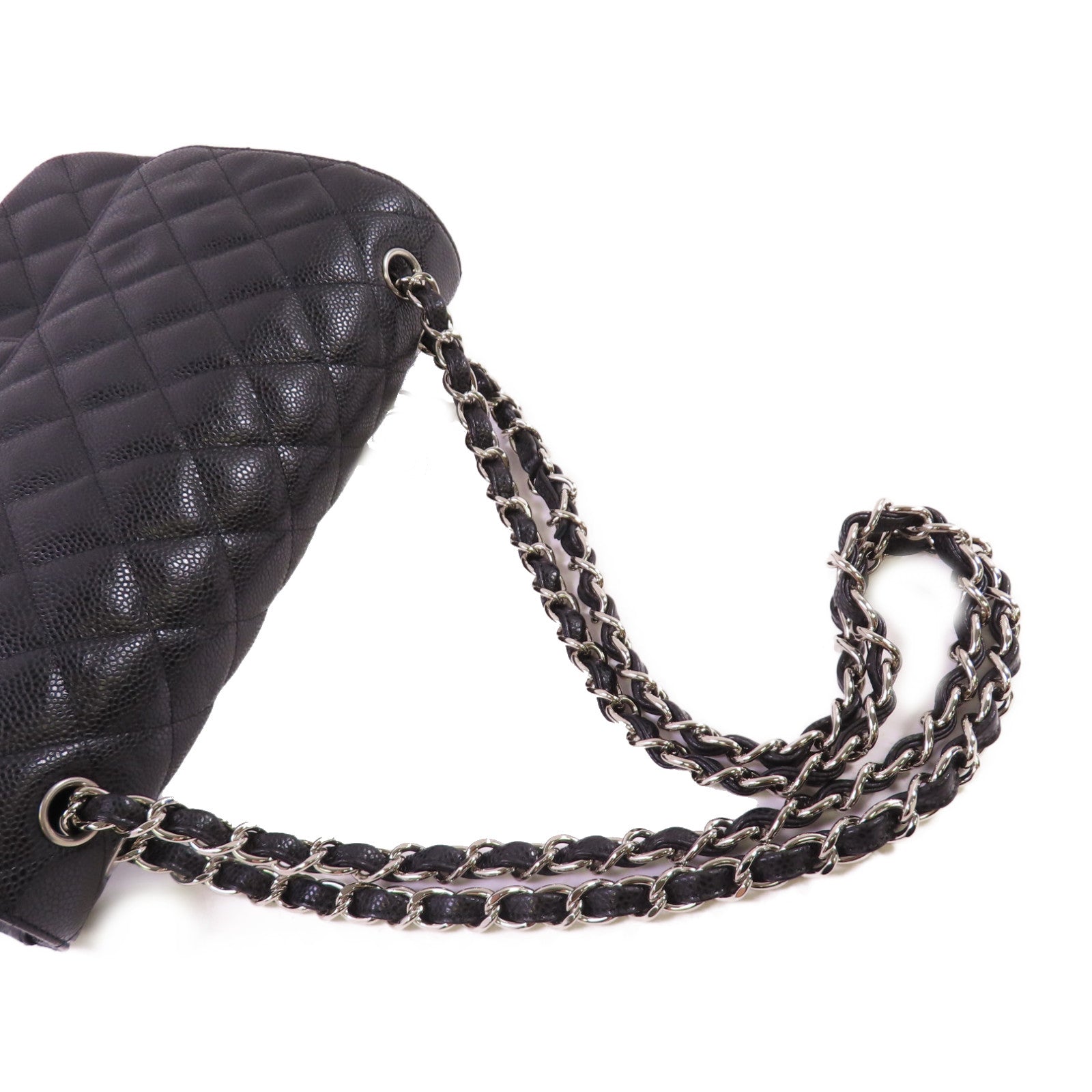CHANEL 【激減優惠】菱格Caviar皮革Classic Jumbo Chain Shoulder Bag銀扣鏈帶肩背袋黑色