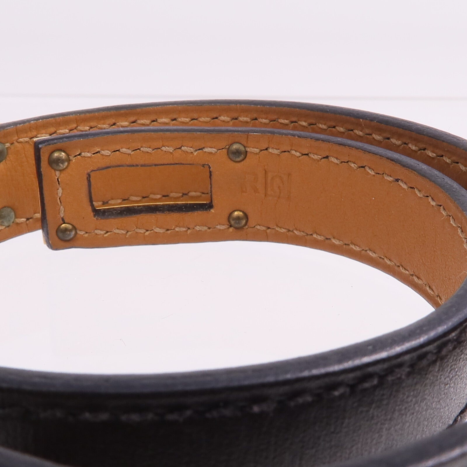HERMES 【激減優惠】Chamonix皮革Kelly Double Bracelet金扣手鐲Noir