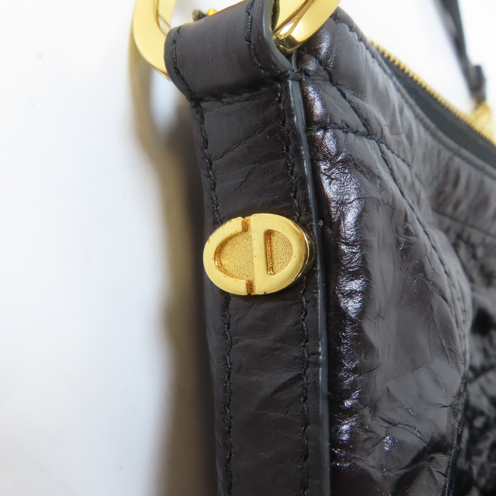 Dior 牛皮皮革Diorstar Hobo Bag金扣肩背袋黑色