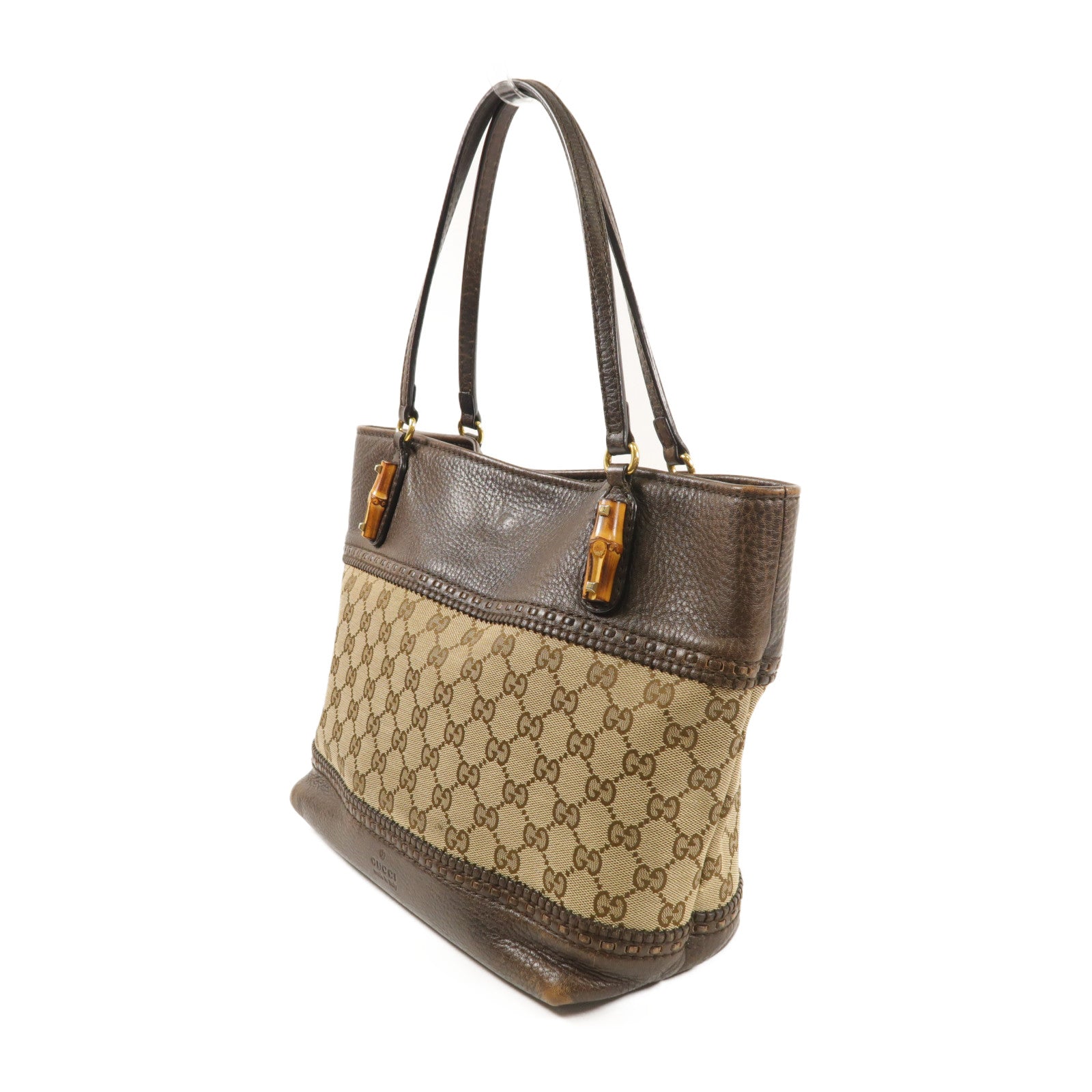 GUCCI GG GHW Banboo Tote Bag Canvas Leather 353125 Brown
