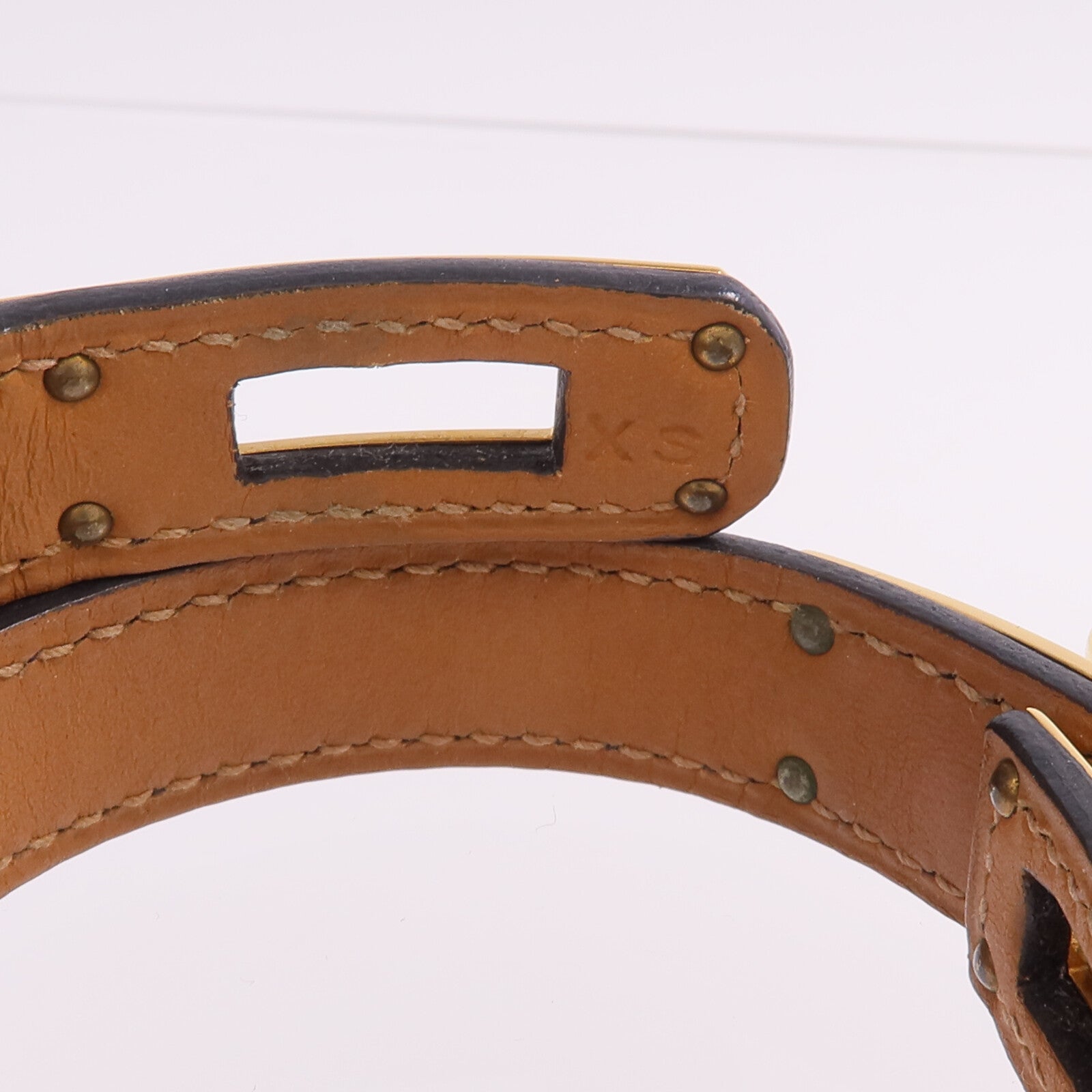 HERMES 【激減優惠】Chamonix皮革Kelly Double Bracelet金扣手鐲Noir