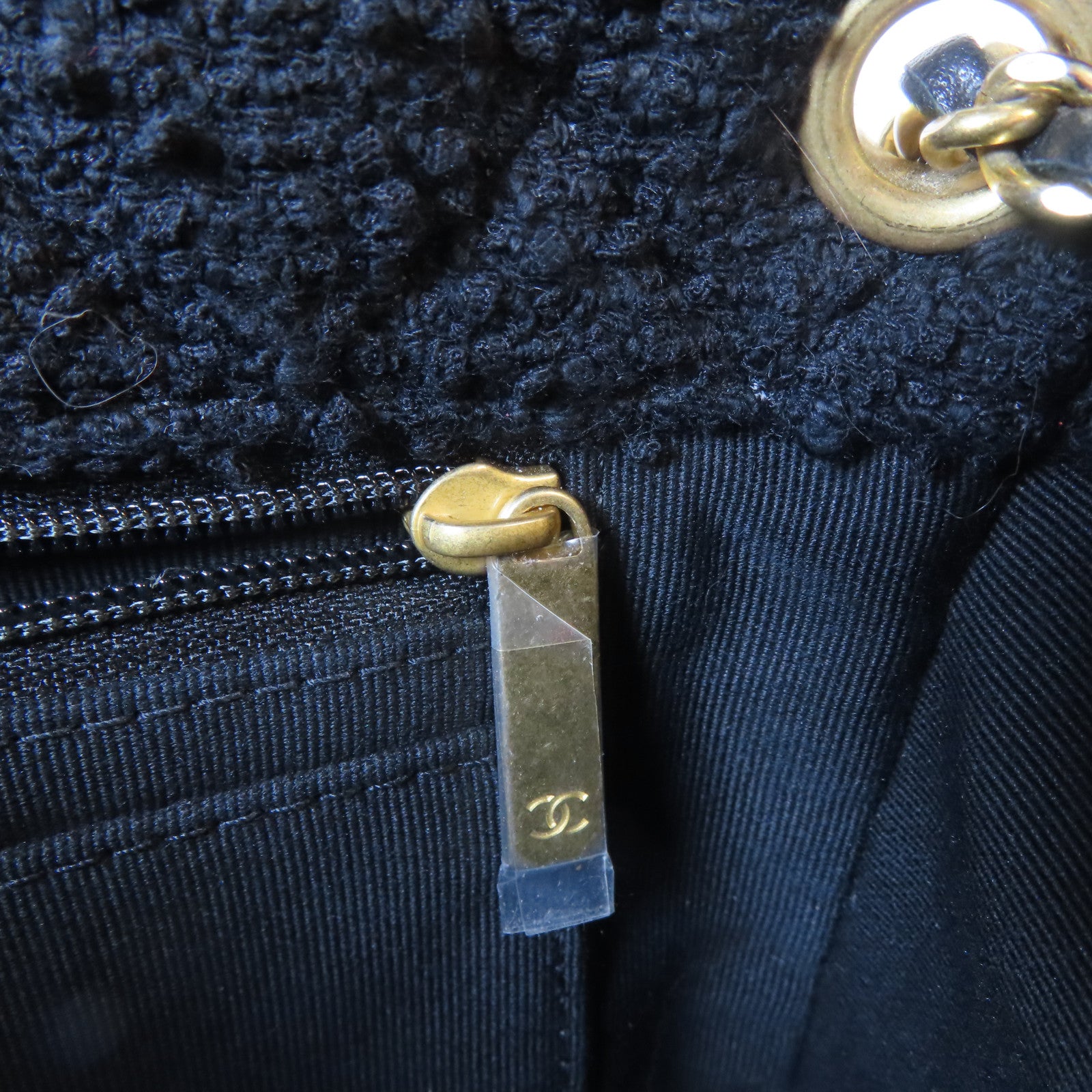 CHANEL 【激減優惠】斜紋軟呢/菱格牛皮皮革Chain Shoulder金扣手挽肩背兩用袋黑色
