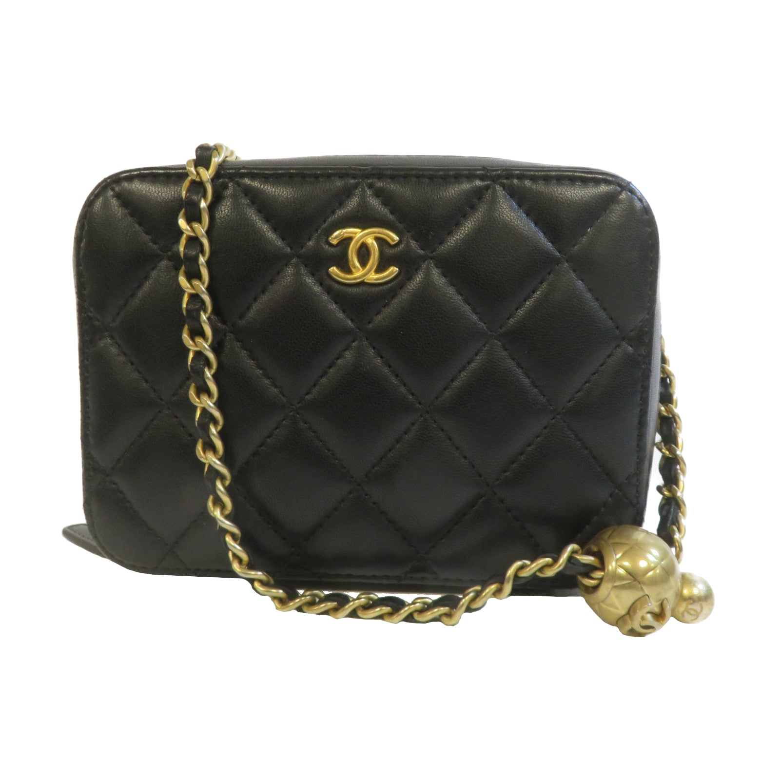 CHANEL 【激減優惠】菱格羊皮皮革Chain Shoulder金扣鏈帶肩背袋黑色