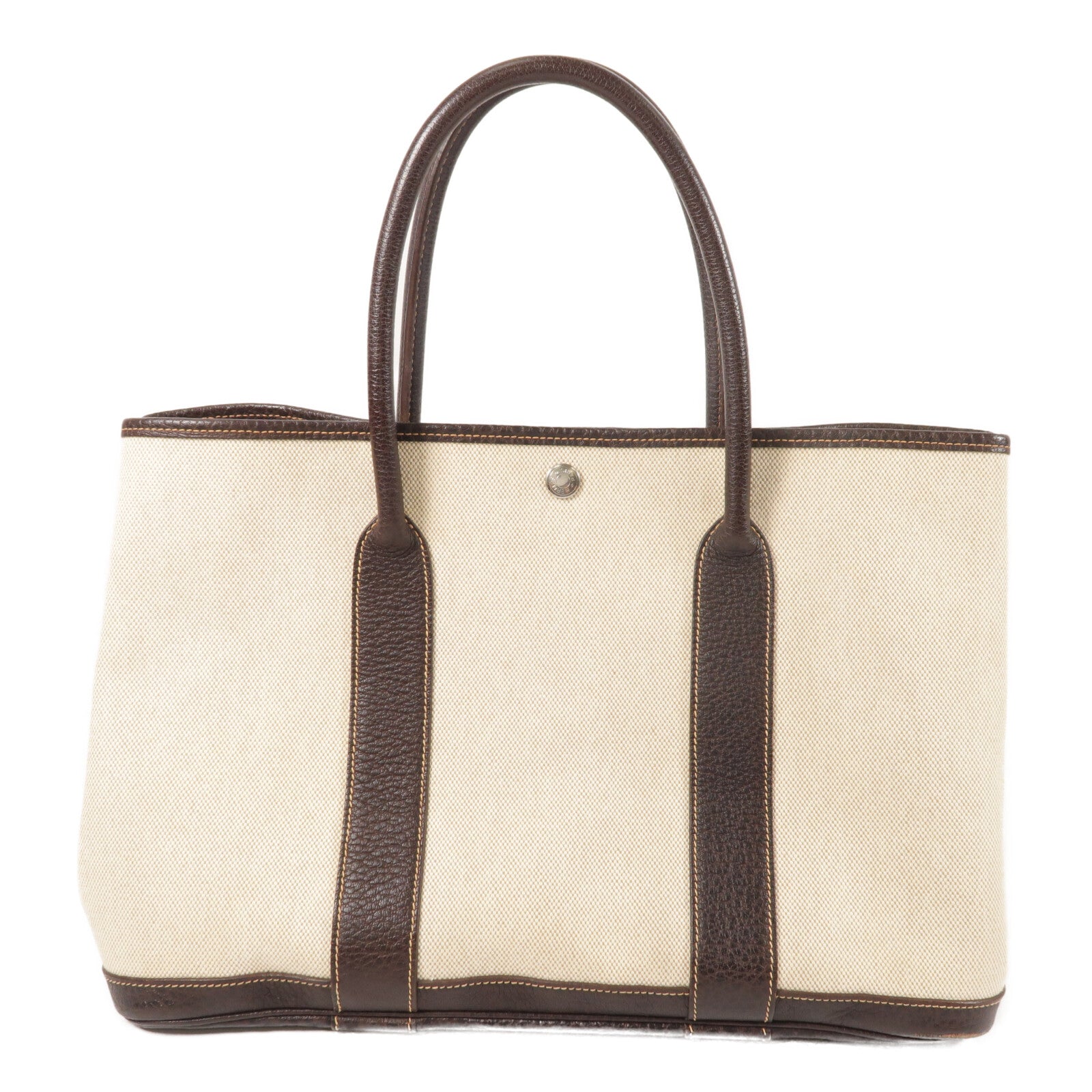 HERMES 帆布GardenParty PM銀扣手挽袋