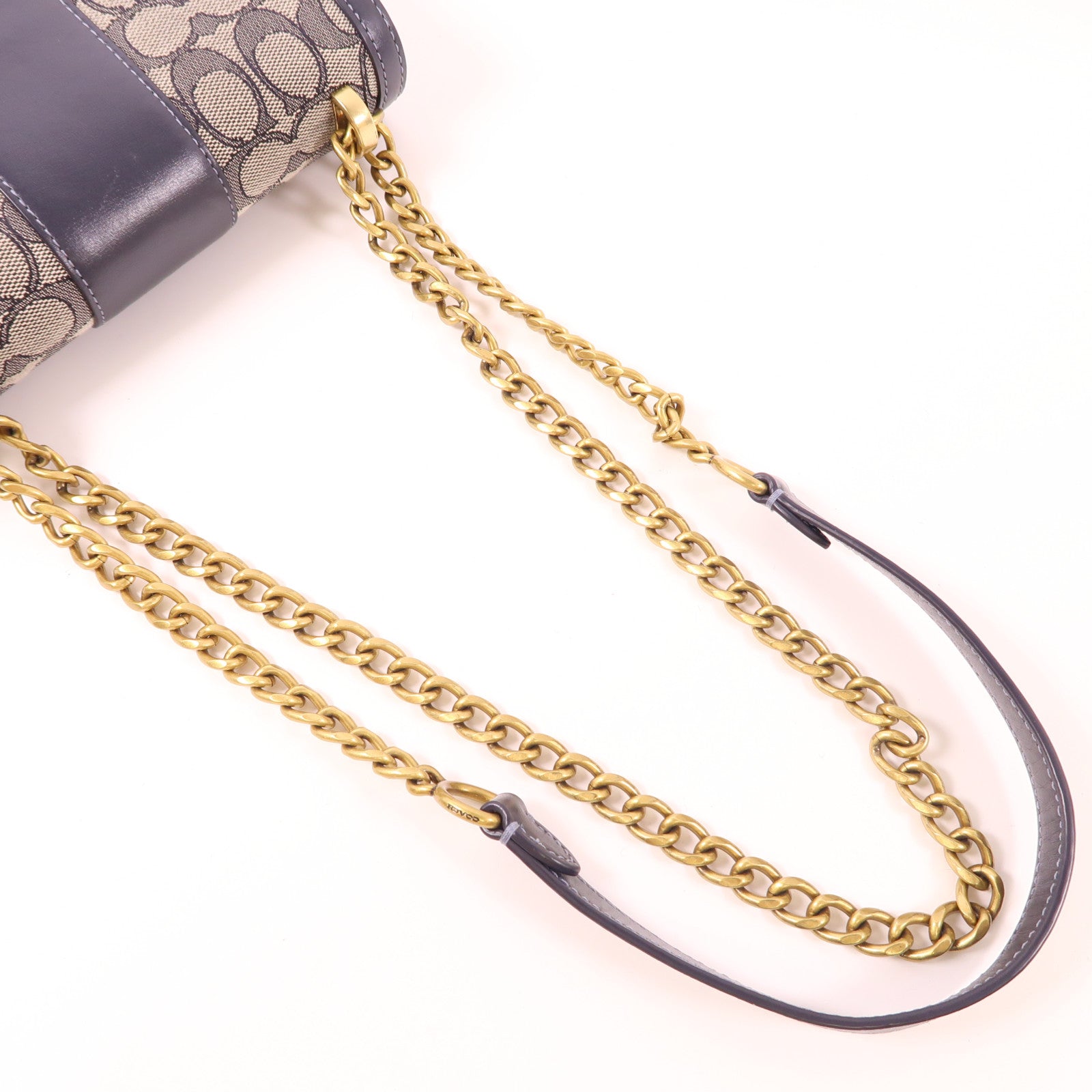 COACH 塗層帆布/皮革Chain Shoulder Bag金扣鏈帶肩背袋