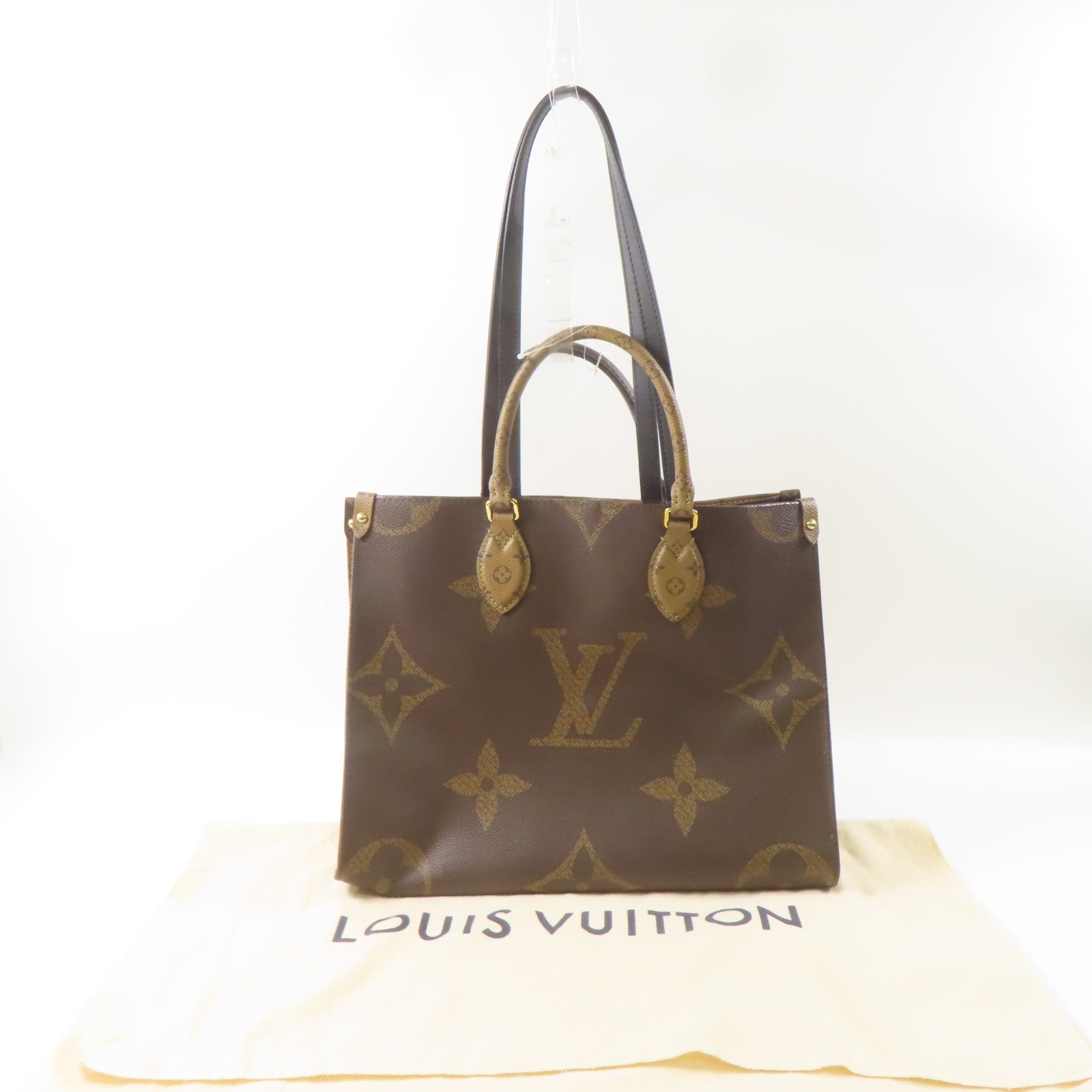 LOUIS VUITTON Monogram/Monogram Reverse On The Go MM金扣手挽肩背兩用袋啡色