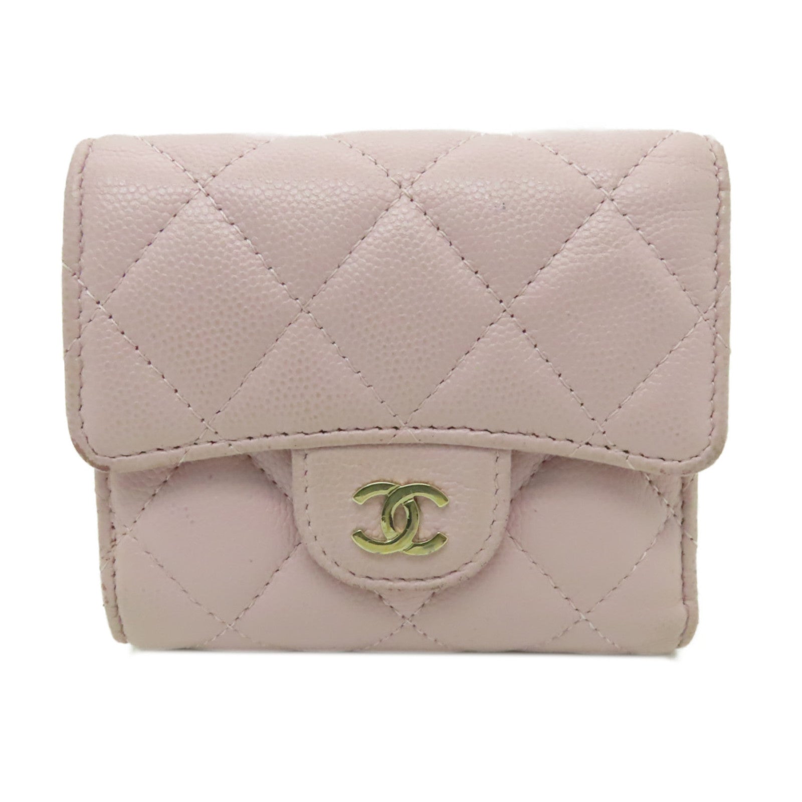 CHANEL 【激減優惠】菱格Caviar皮革Wallet金扣錢包粉紅色