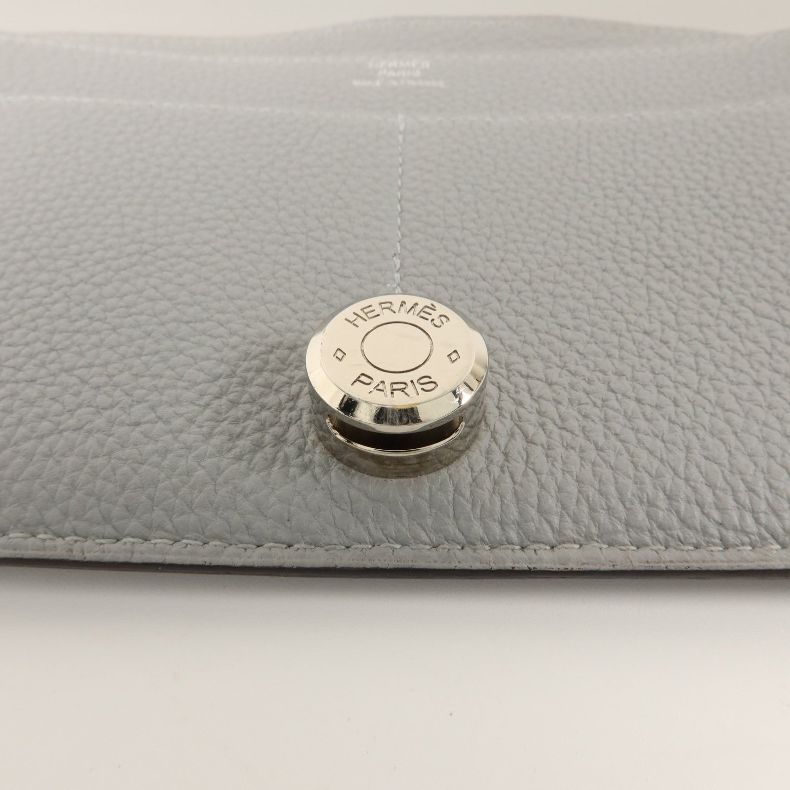 HERMES Clemence皮革Dogon GM長錢包Gris Mouette