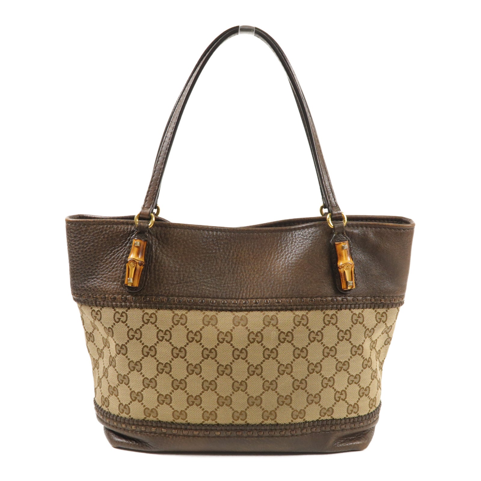 GUCCI 【激減優惠】帆布/皮革Banboo Tote Bag金扣手挽袋/肩背袋