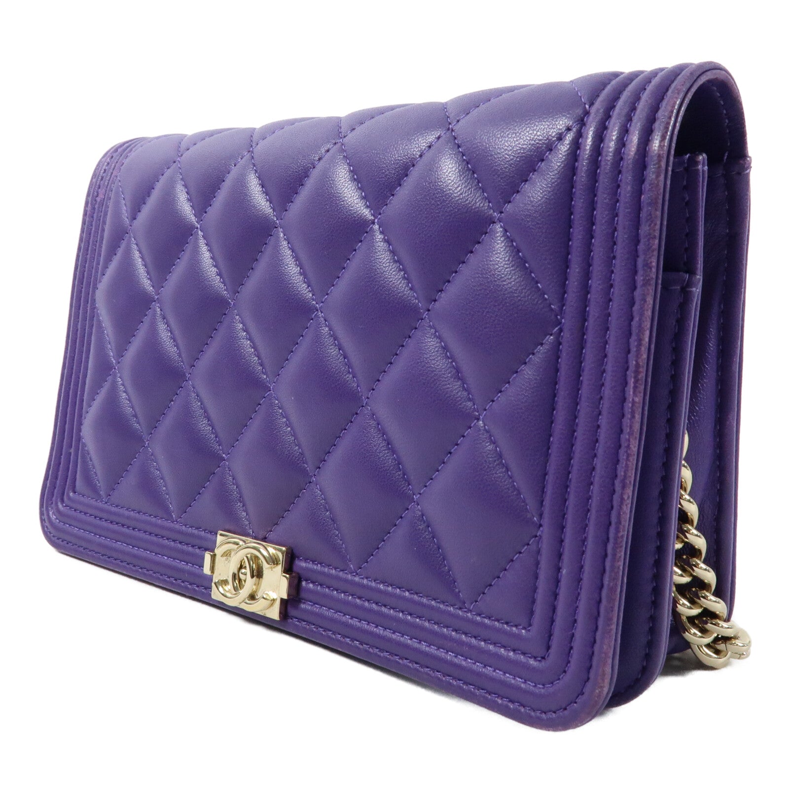 CHANEL 羊皮皮革Boy WOC Wallet On Chain金扣鏈帶肩背袋