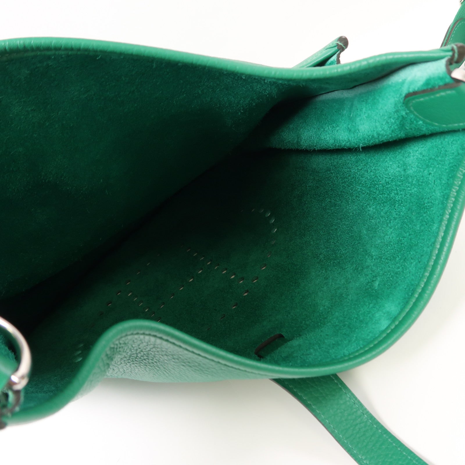 HERMES Clemence皮革Evelyne PM銀扣肩背袋Vert Vertigao