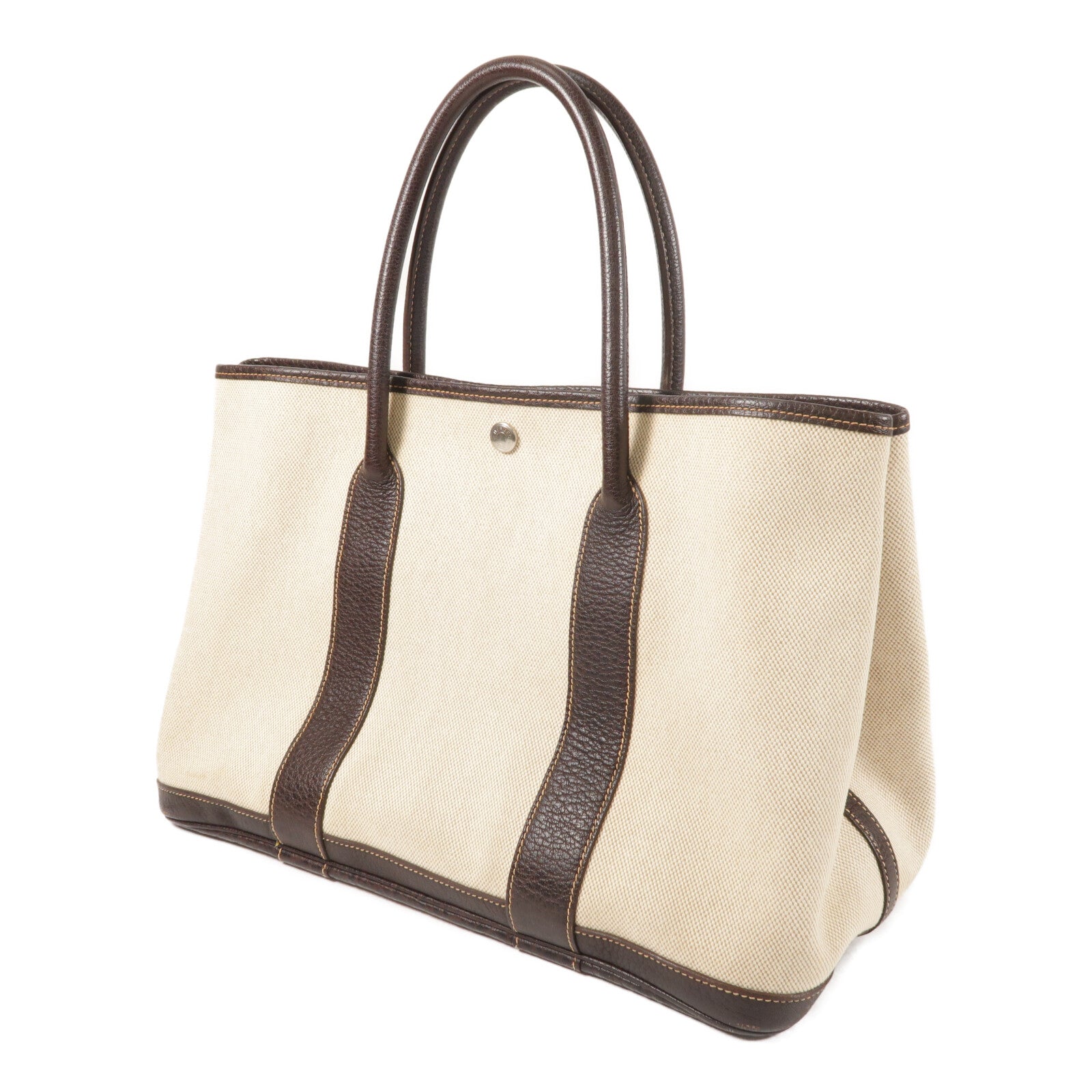 HERMES 帆布GardenParty PM銀扣手挽袋