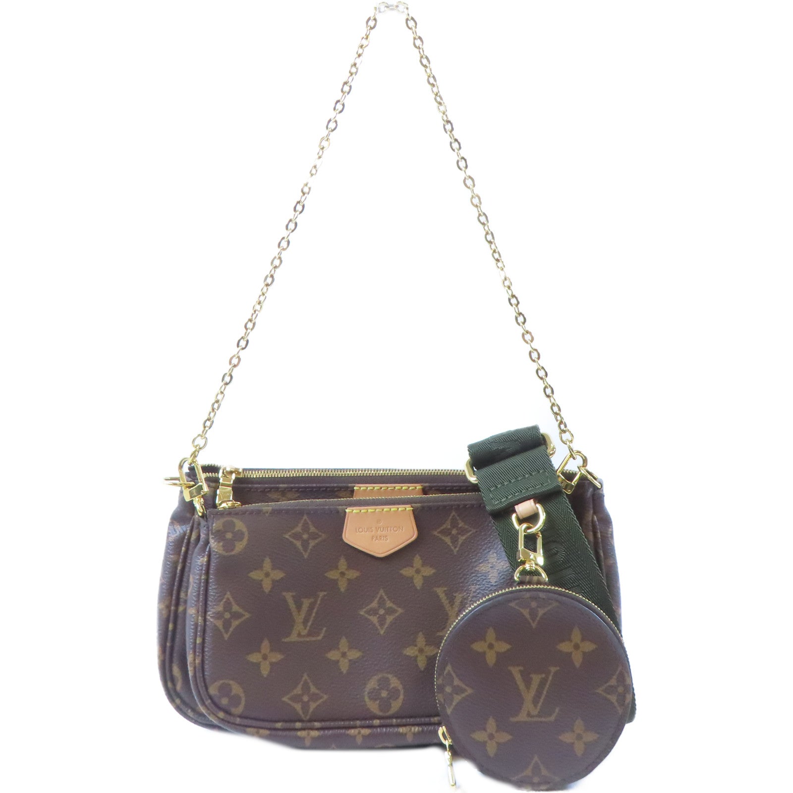 LOUIS VUITTON Monogram Multi Pochette Accessoires金扣手挽肩背兩用袋啡色