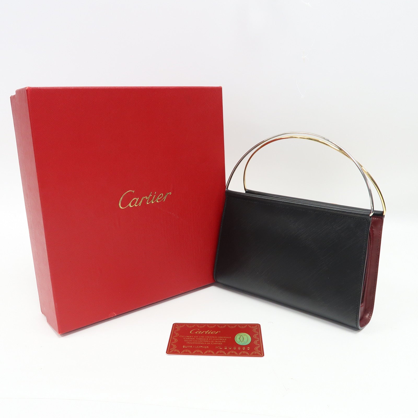 CARTIER 皮革Hand Bag金扣手挽袋黑色