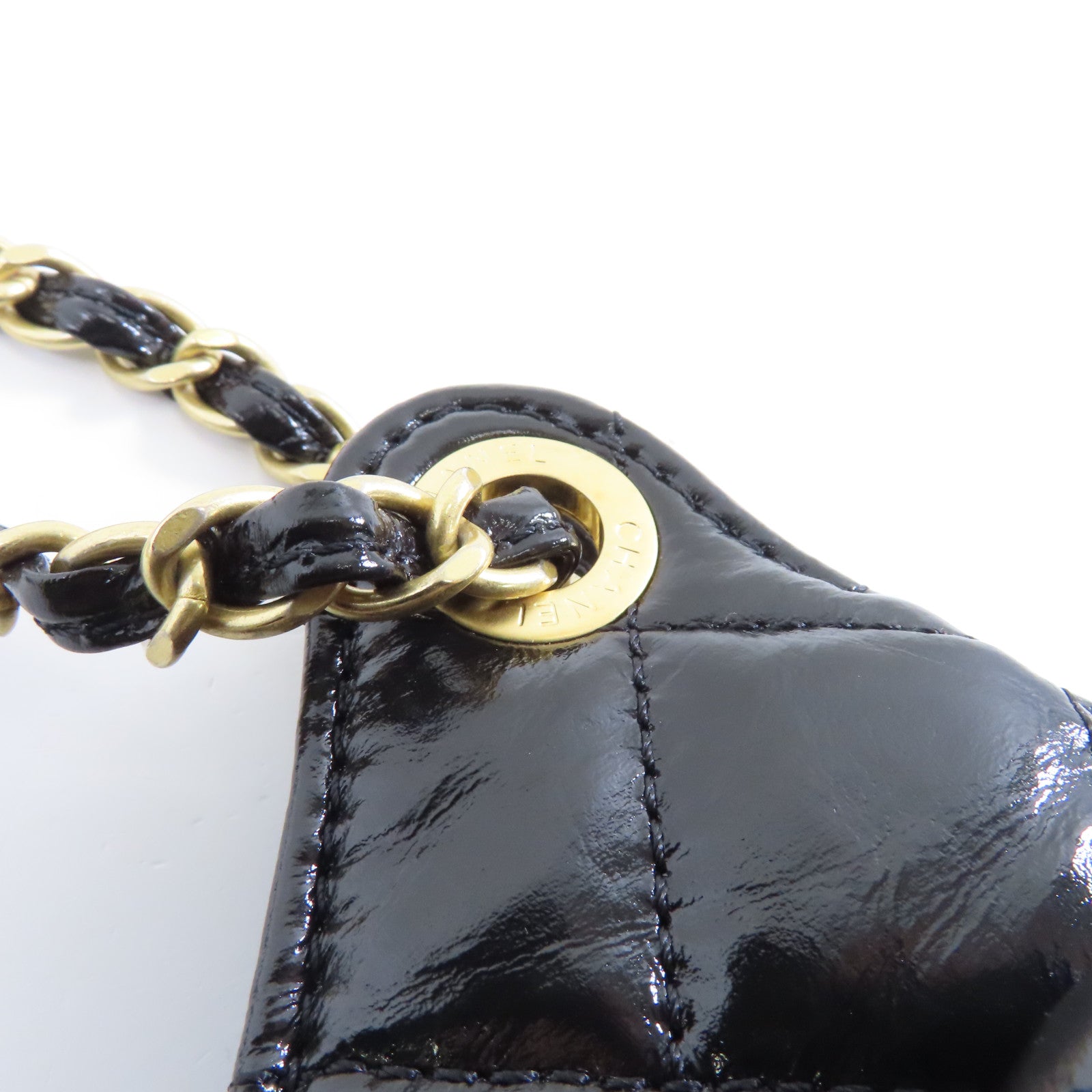 CHANEL 菱格牛皮皮革Chain Shoulder金扣鏈帶肩背袋袋黑色