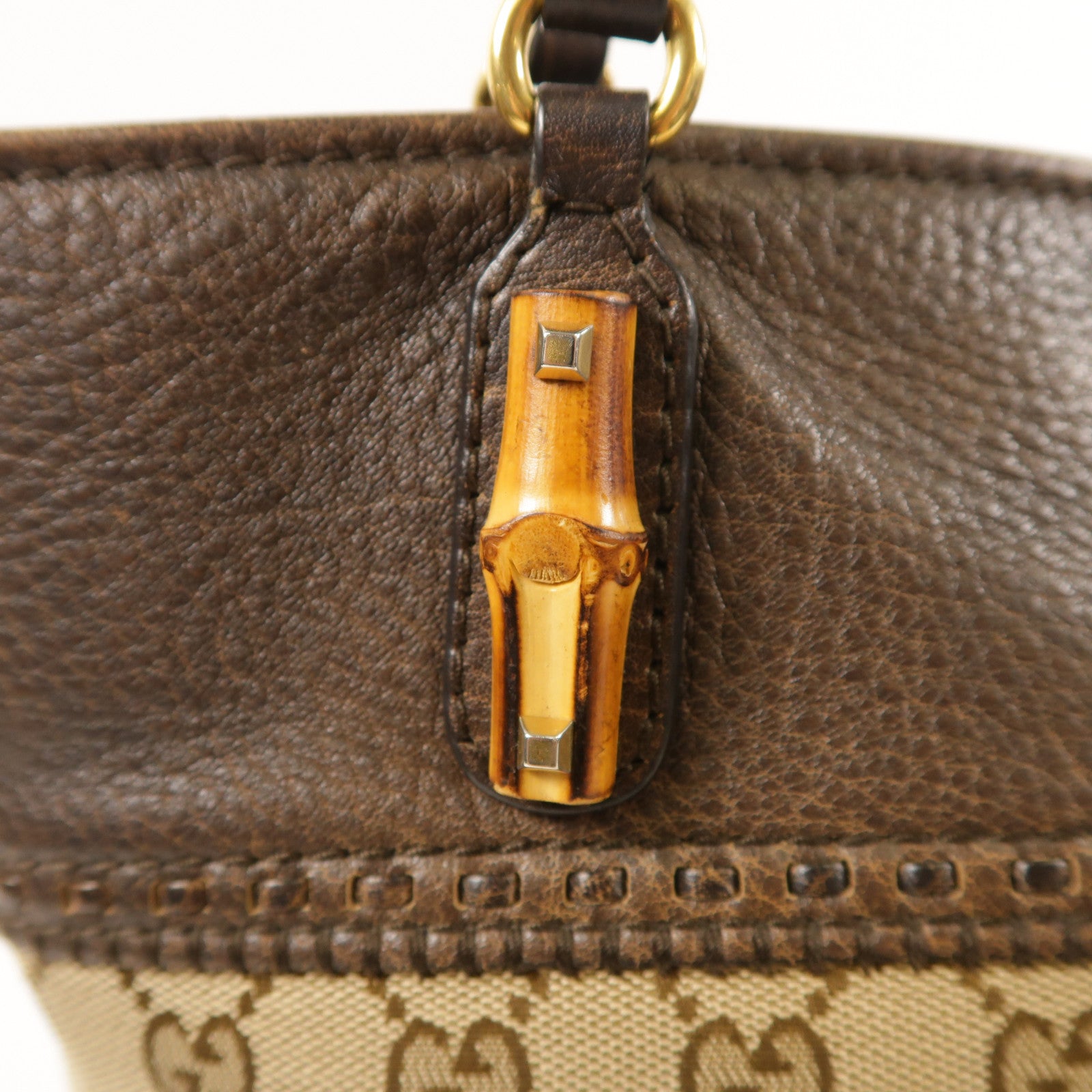 GUCCI GG GHW Banboo Tote Bag Canvas Leather 353125 Brown