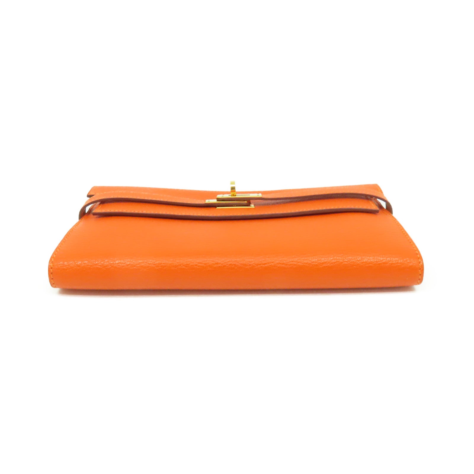 HERMES Epsom皮革Kelly Wallet金扣長錢包橘色