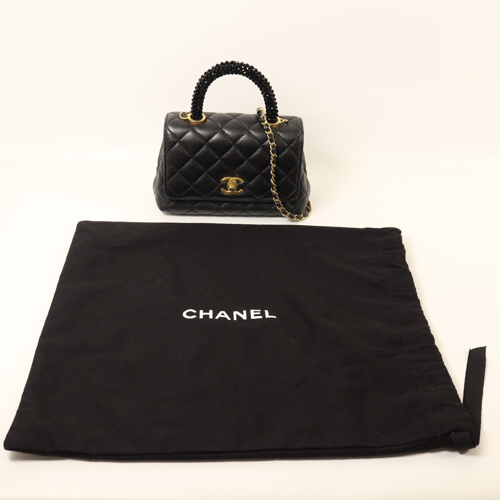 CHANEL 牛皮皮革Coco Handle Mini金扣鏈帶手挽肩背兩用袋